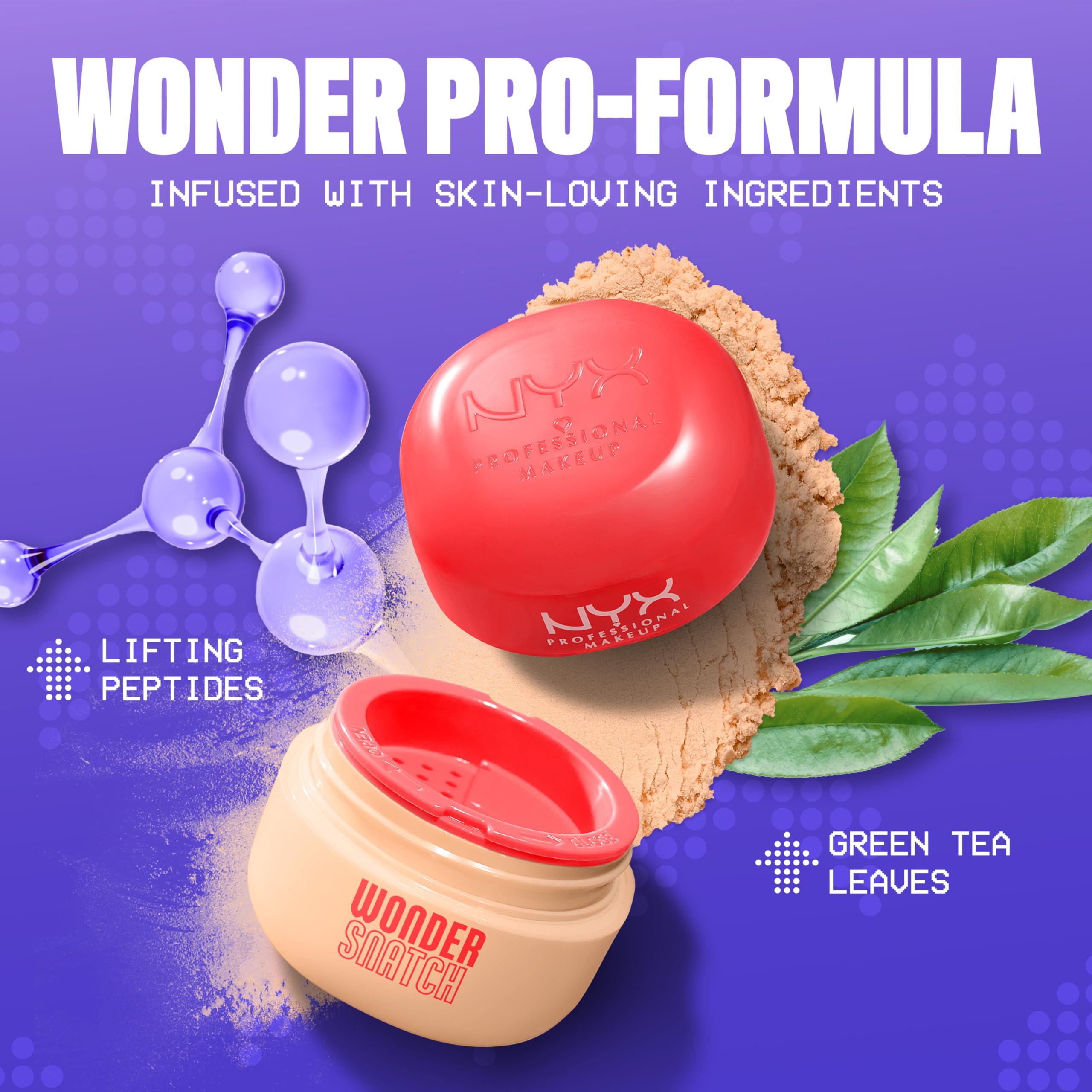 NYX Professional Makeup Polvere Libera Fissante, Finish Glow a Lunga Tenuta, Formula Arricchita con Peptidi e Tè Verde, Wonder Snatch Powder, Peach Posse, 6 g