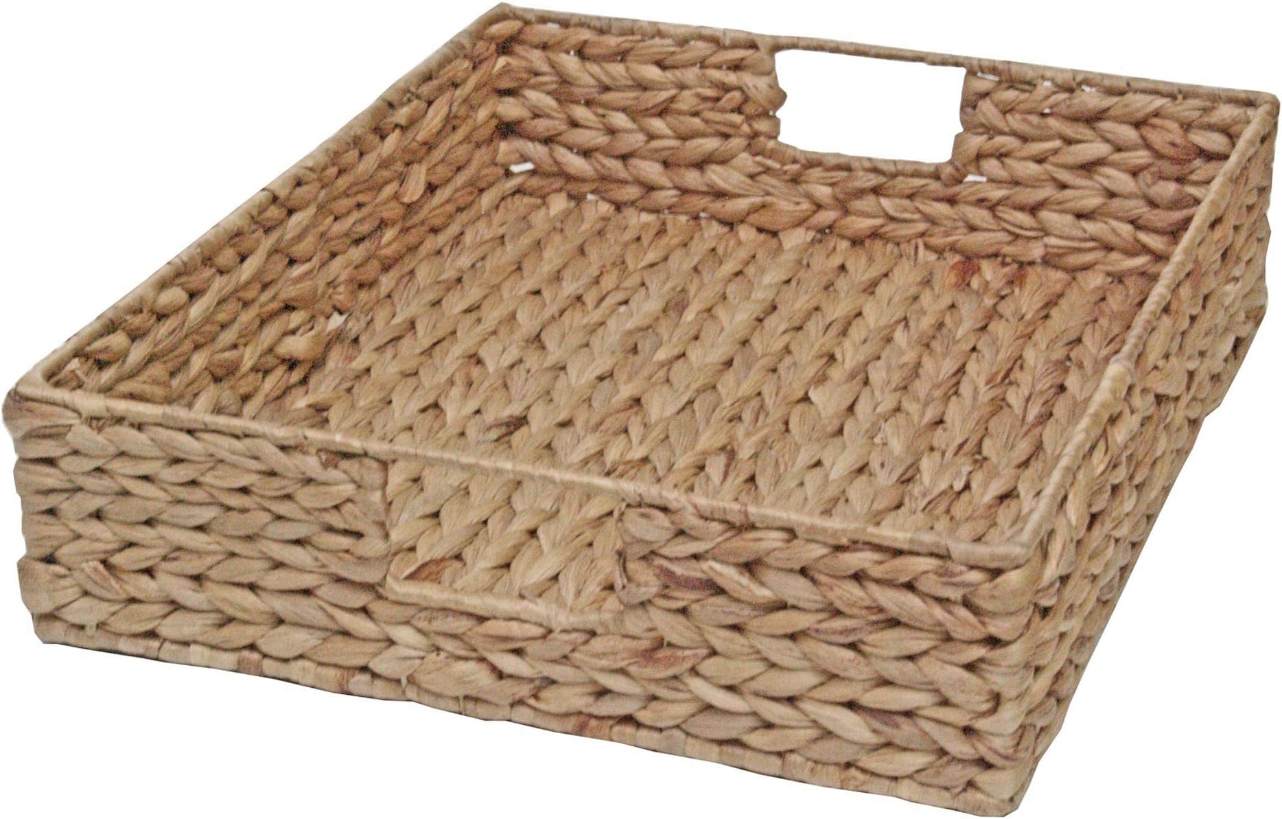 Casa Furnishings Wicker Shallow Storage Basket, Tray Display, Water Hyacinth (X Large - L 46 x W 36 x H 10 cm)