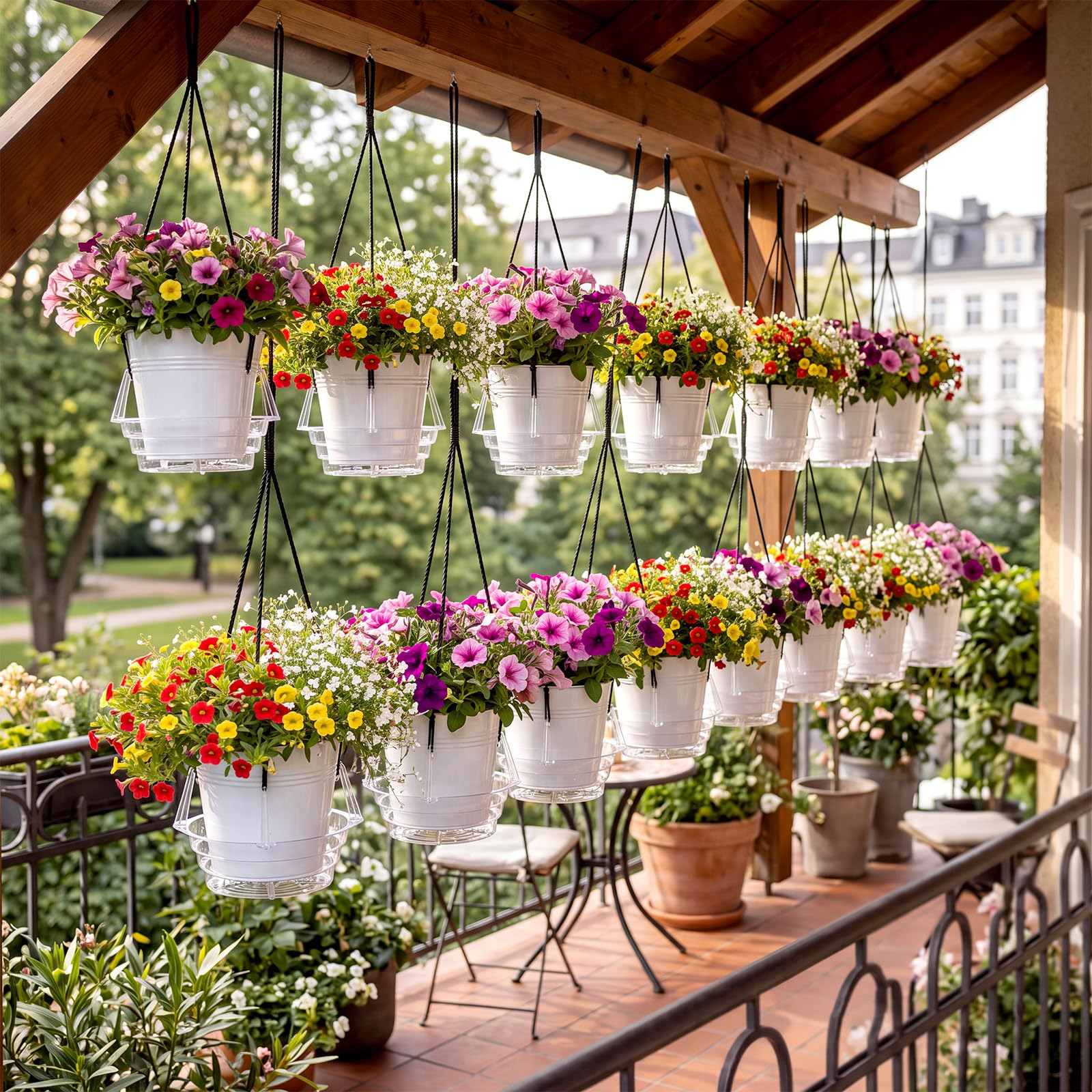 Gejoy 15 Stück 30,5 cm hängende Pflanzen-Wasserauffangschale, transparente Kunststoffkörbe, Tropfschalen für Blumentopf, runde Pflanzen-Untersetzer mit Haken für Balkon, Terrasse, Innen- und