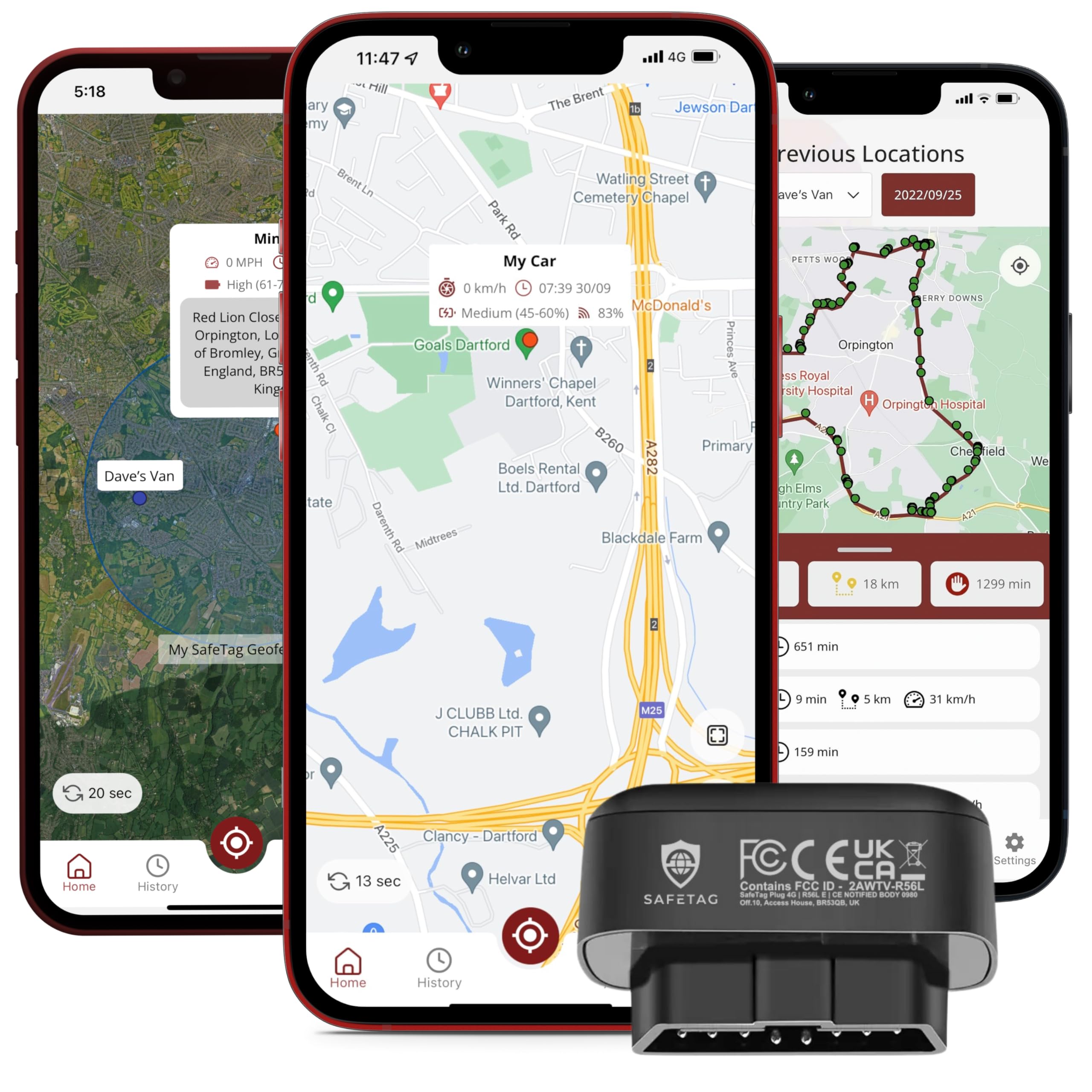 SafeTag Plug - Localizador GPS autoinstalado OBD 2/II, Coche, Furgoneta, Moto, etc. 34-205 países, Seguimiento y notificaciones en Tiempo Real, Prueba Gratuita de 7 días - Sim Incluido… (4G)
