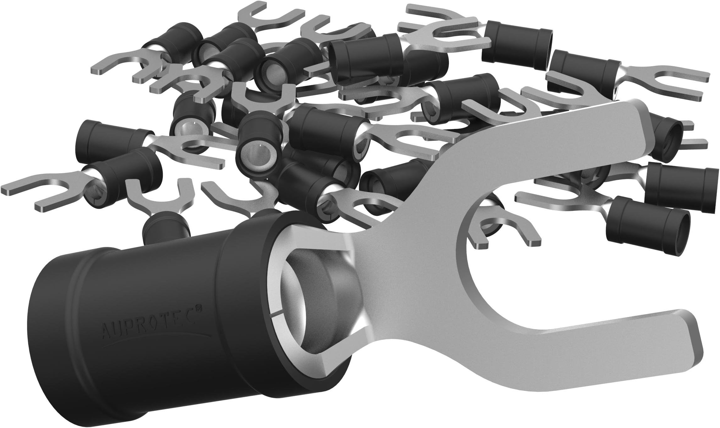 AUPROTEC 50x Fork Connector 2.5-4.0 mm² black AWG 14-12 hole-Ø M3 SV Vinyl semi-insulated Spade Crimp Terminals tinned copper Electrical Connectors