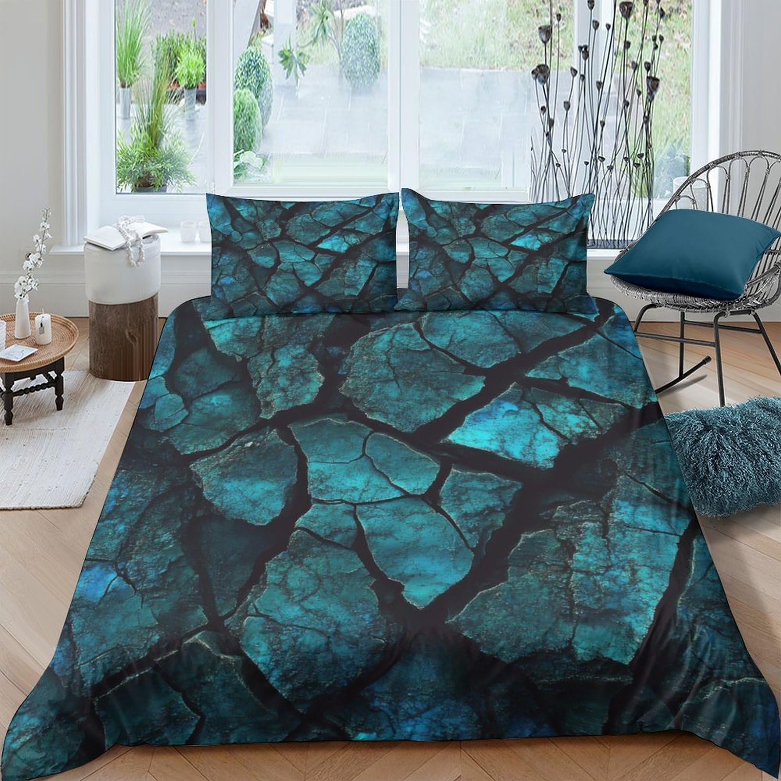 Ctjqhvkz Style-10 3D Printed Blue Stone Texture Fitted Sheet Microfiber Soft Breathable Mosaic Pattern Bed Cover For Bedroom Home Decor Single（135X200cm）