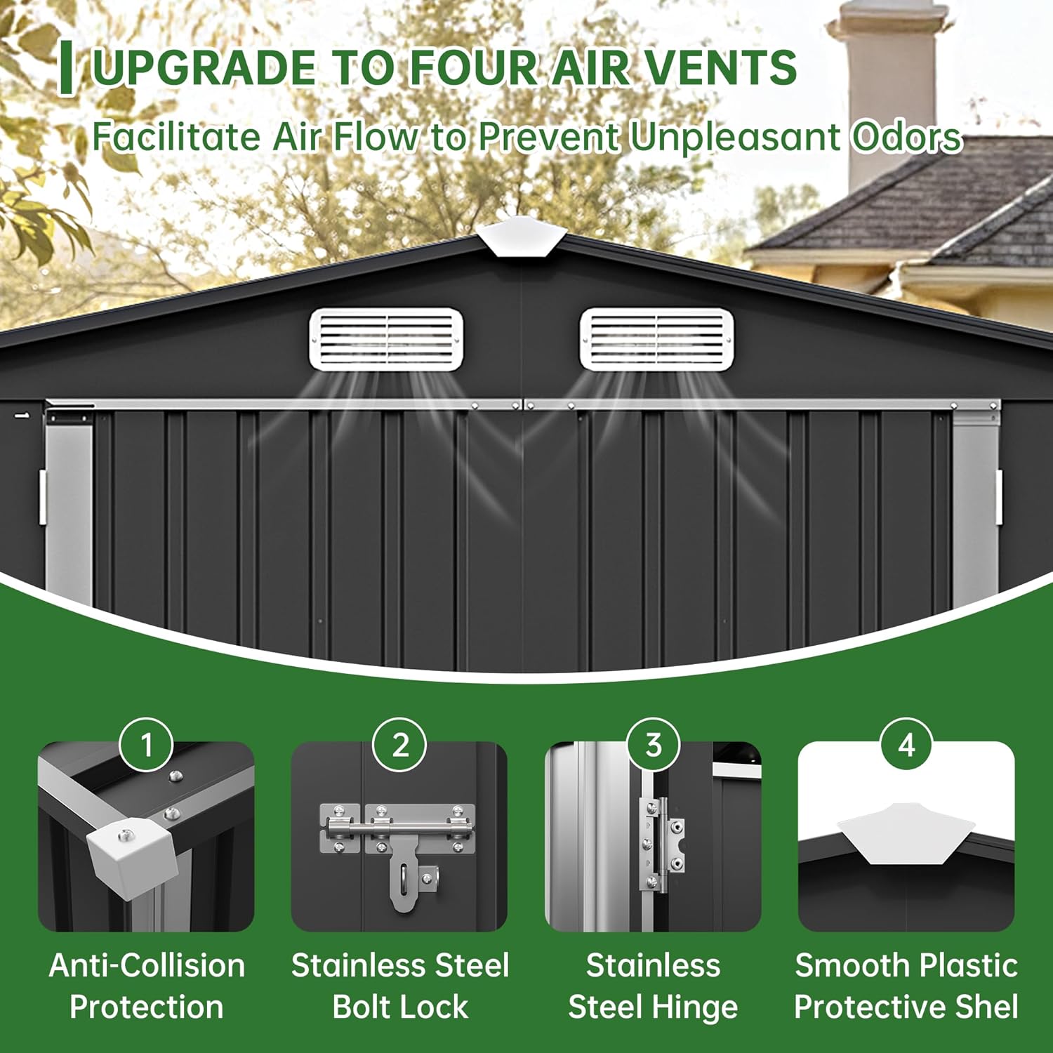 Metal Storage Shed & Outdoor Storage, Outdoor Steel Storages Shed with Sloping Roof, Utility and Tool Garden Sheds for Backyard Patio Lawn