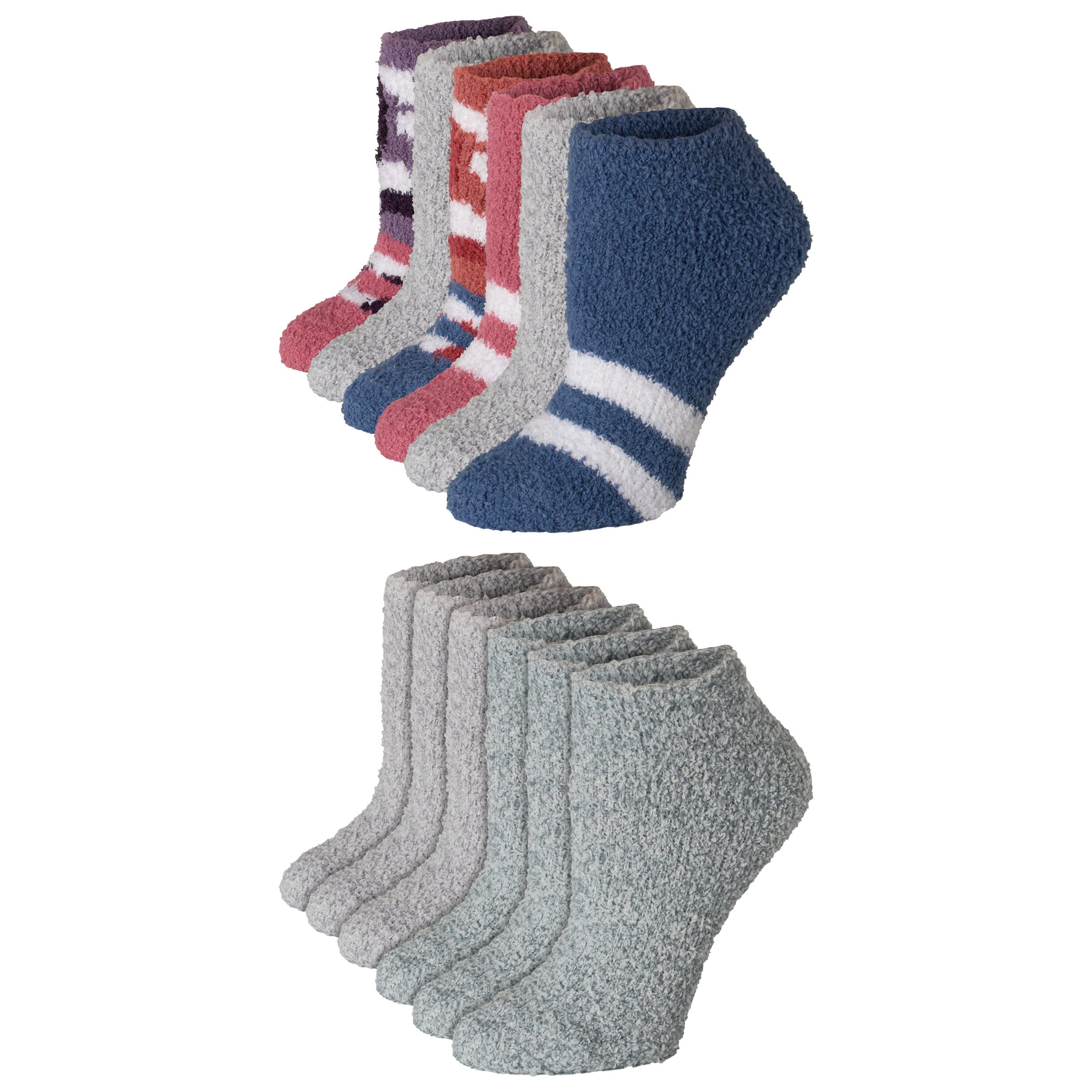 Women’s Cozy Fuzzy No Show and Crew Socks, 12-Pair Pack