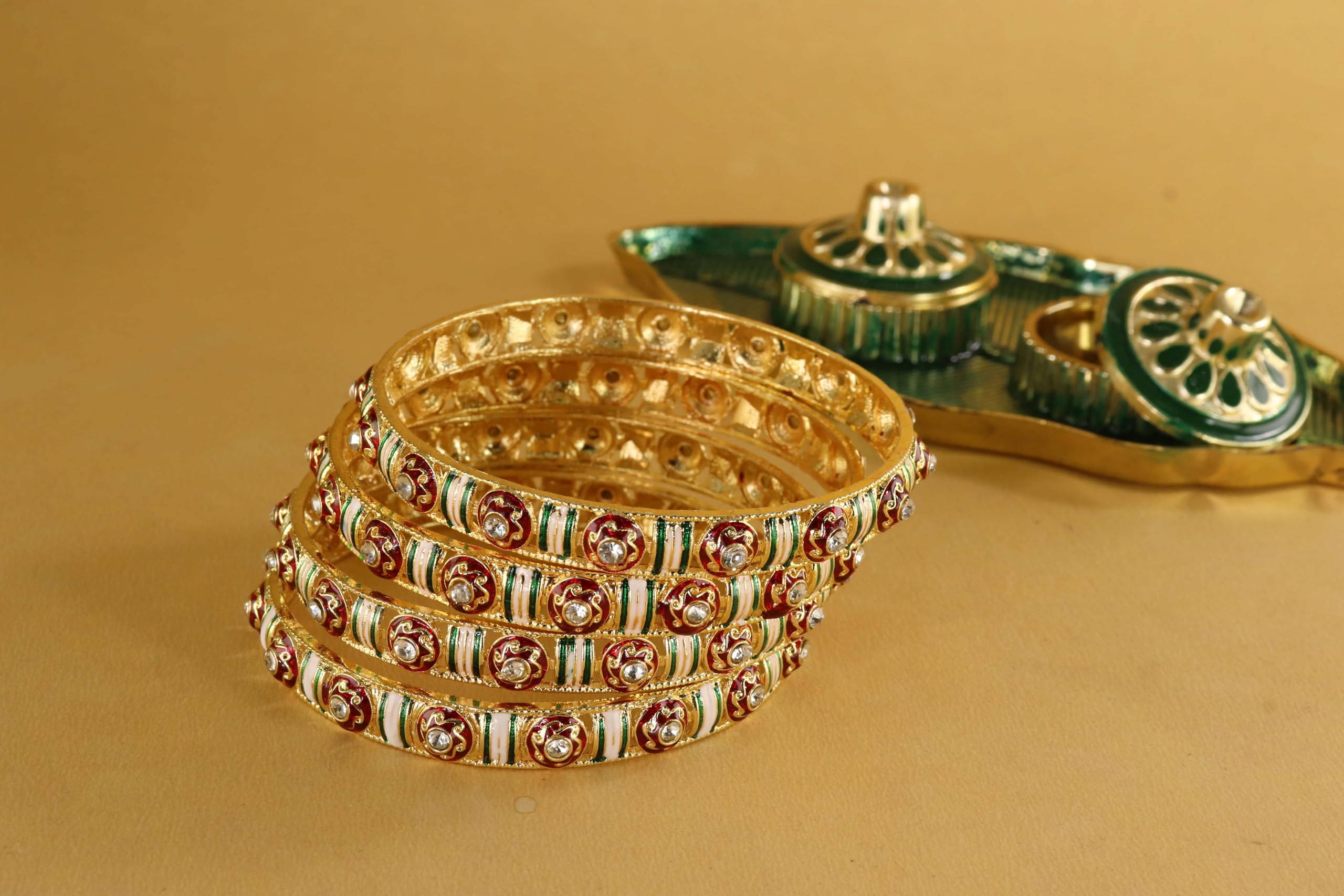 NMII Traditional Metal Bangles Set For Women & Girls with Golden Zircon Stones | Kundan Stone Bangles | Bangles For Women Stylish | Kangan For Women Golden | Chudi Bangles Latest-(MAH119-Gold-2.6) 2