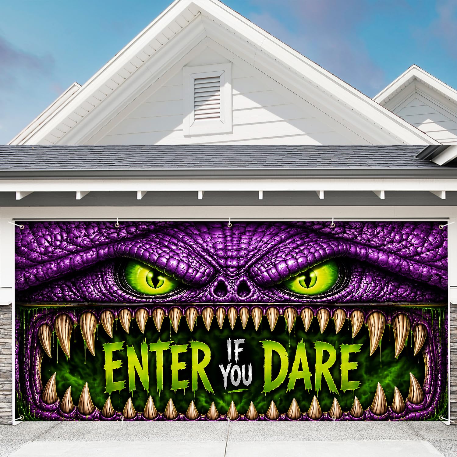 7 x 16 ft Monster Mouth Halloween Garage Door Decorations Halloween decorations Door Cover,Hanging Banner for Home, Outdoor, Indoor, Spooky Party, Wall, Window