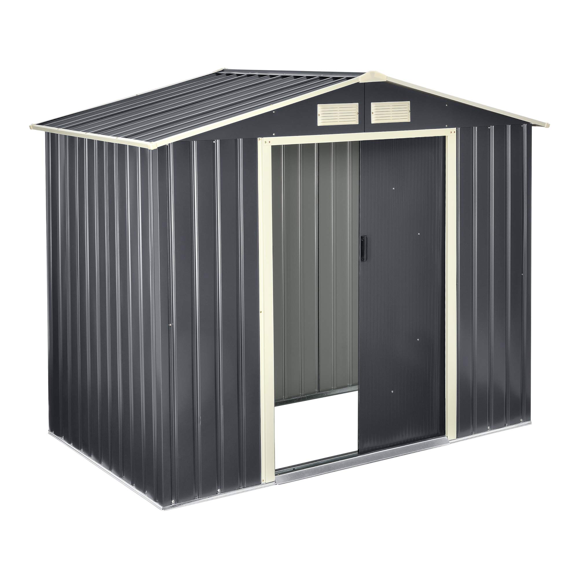 [en.casa] Abri de Jardin 4 m³ Robuste Cabane de Stockage Extérieur Cabane à Outils Toit à Pignon Tôles en Acier Galvanisées Gris Foncé