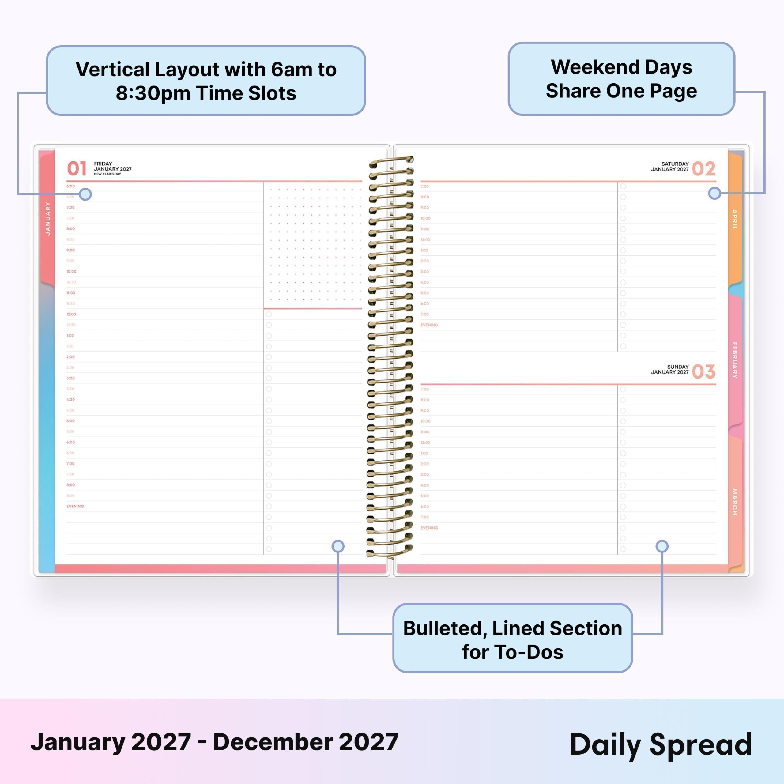 Blue Sky Livewell - Agenda diaria y mensual 2027, enero de 2027 a diciembre de 2027, 7 x 9 pulgadas, cubierta flexible, encuadernación duradera de doble alambre, páginas coloridas, bolsillo de