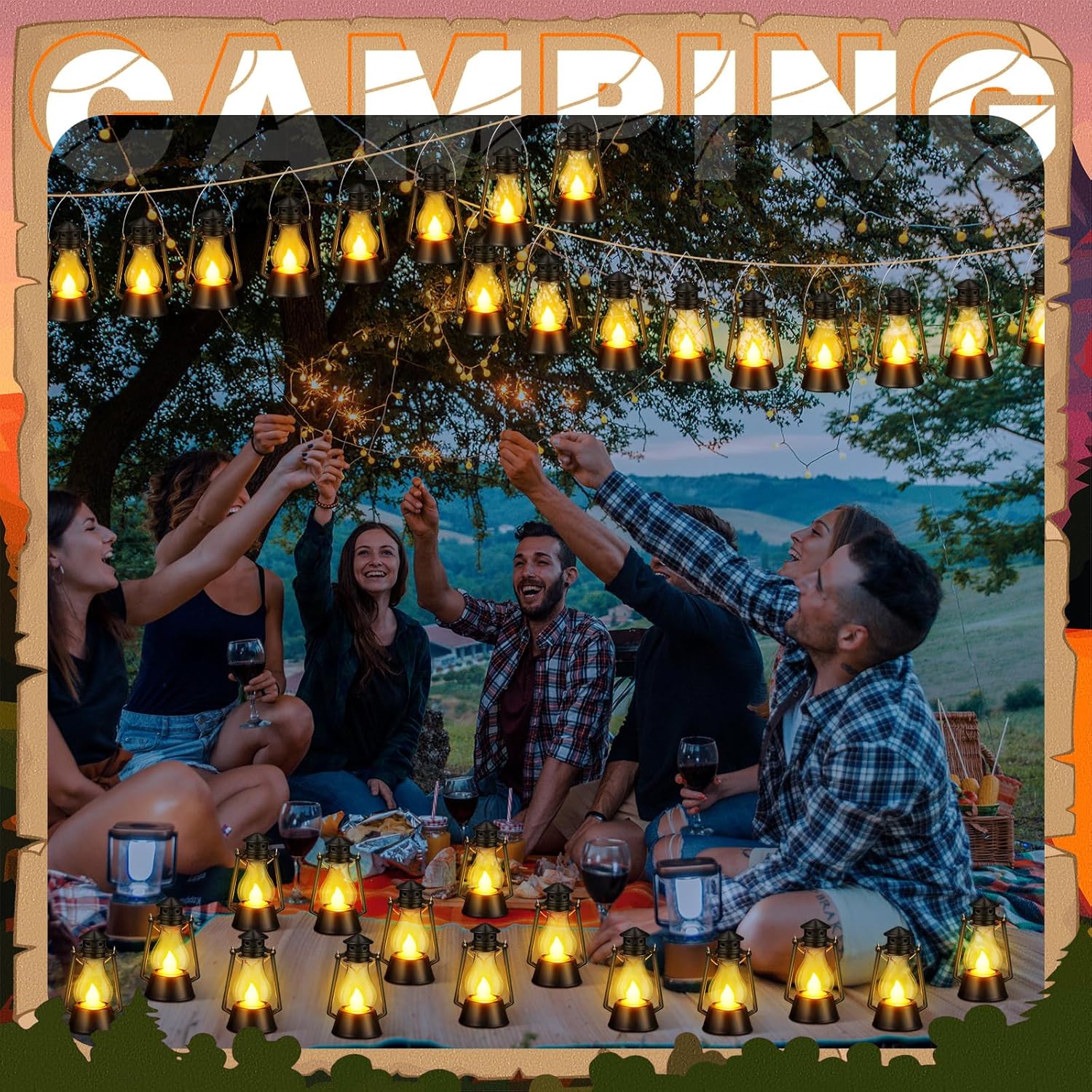 Ferraycle 36 Pcs Mini Lantern for Centerpiece Western Wedding Decor 4 Inch Camping Decorative with LED Candle Vintage Hanging Lantern Ornaments Bulk for Cowboy Cowgirl Xmas Party Decoration (Black)