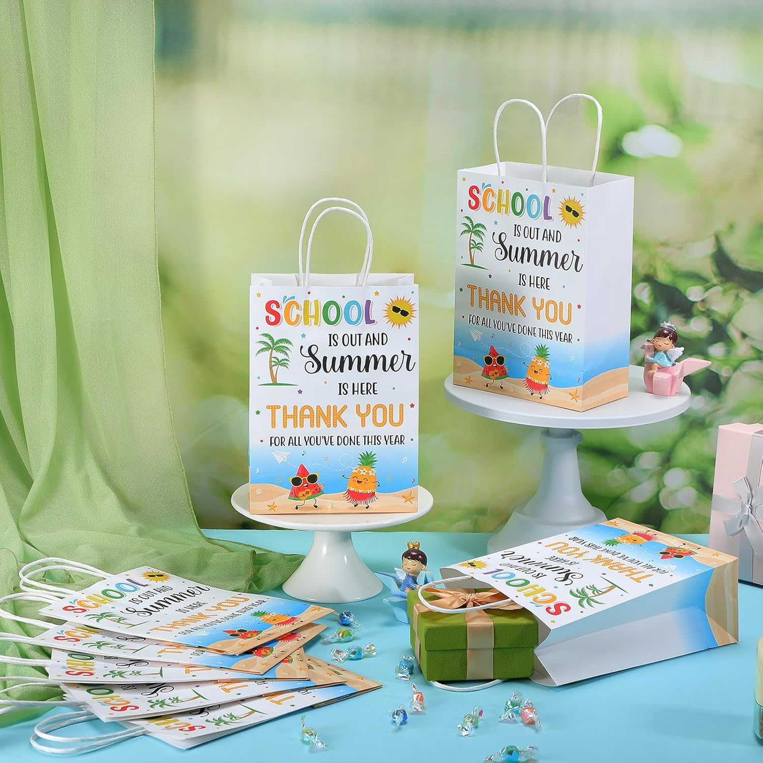 Sayglossy 48 Pcs End of Year Gift Bags with Handles Bulk Last Day of School Goodie Bags Summer School's Out Candy Bag for School Classroom Student Classmate Gifts