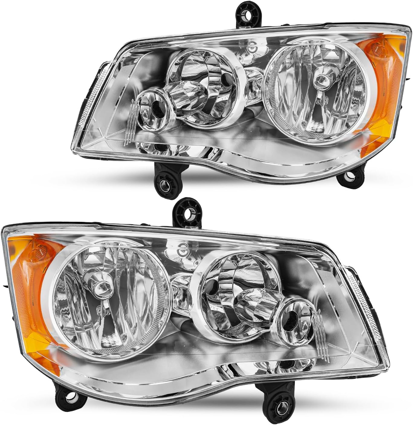 JSBOYAT Halogen Headlight Assembly Replacement for 2008-2016 Chrysler Town & Country /2011-2020 Dodge Grand Caravan Headlamp Black Housing & Amber Reflector