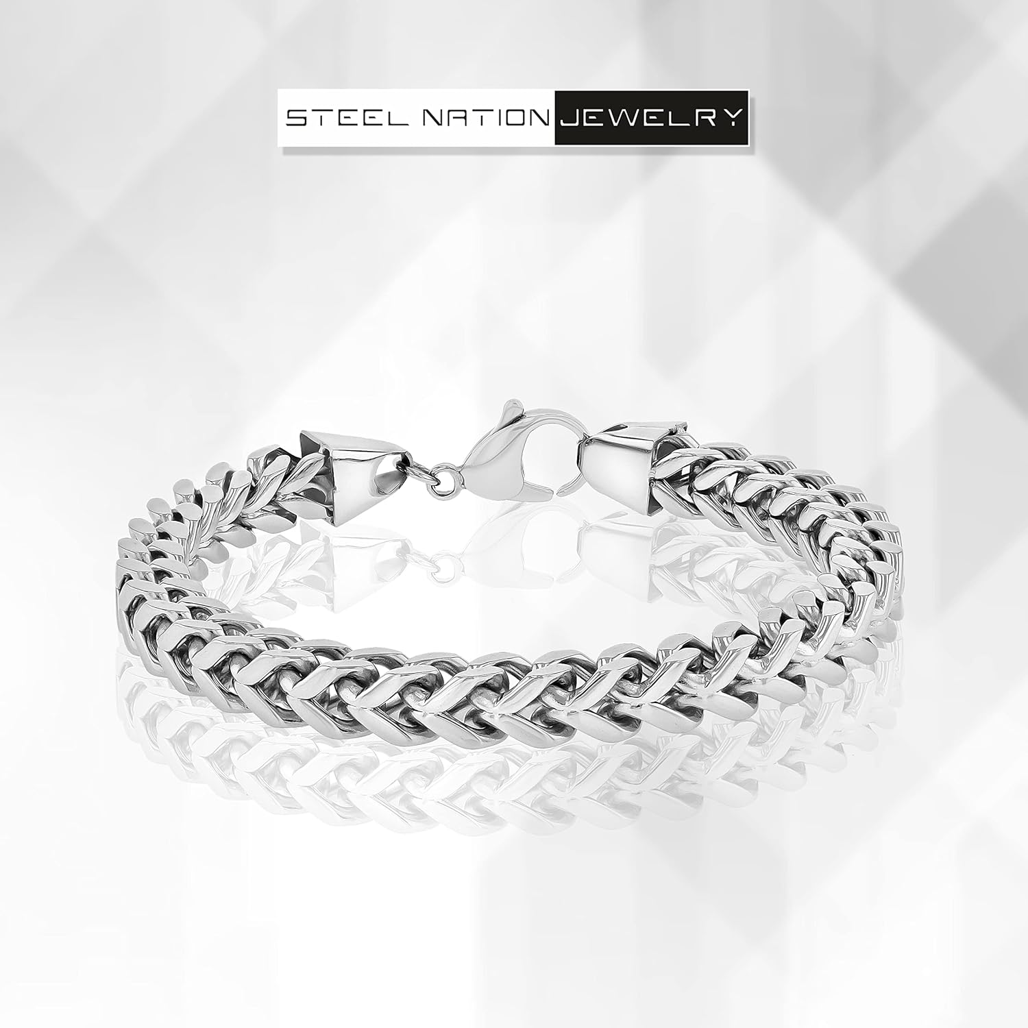 Men's Silver-Tone Stainless Steel Franco Link Chain Bracelet - Image 6
