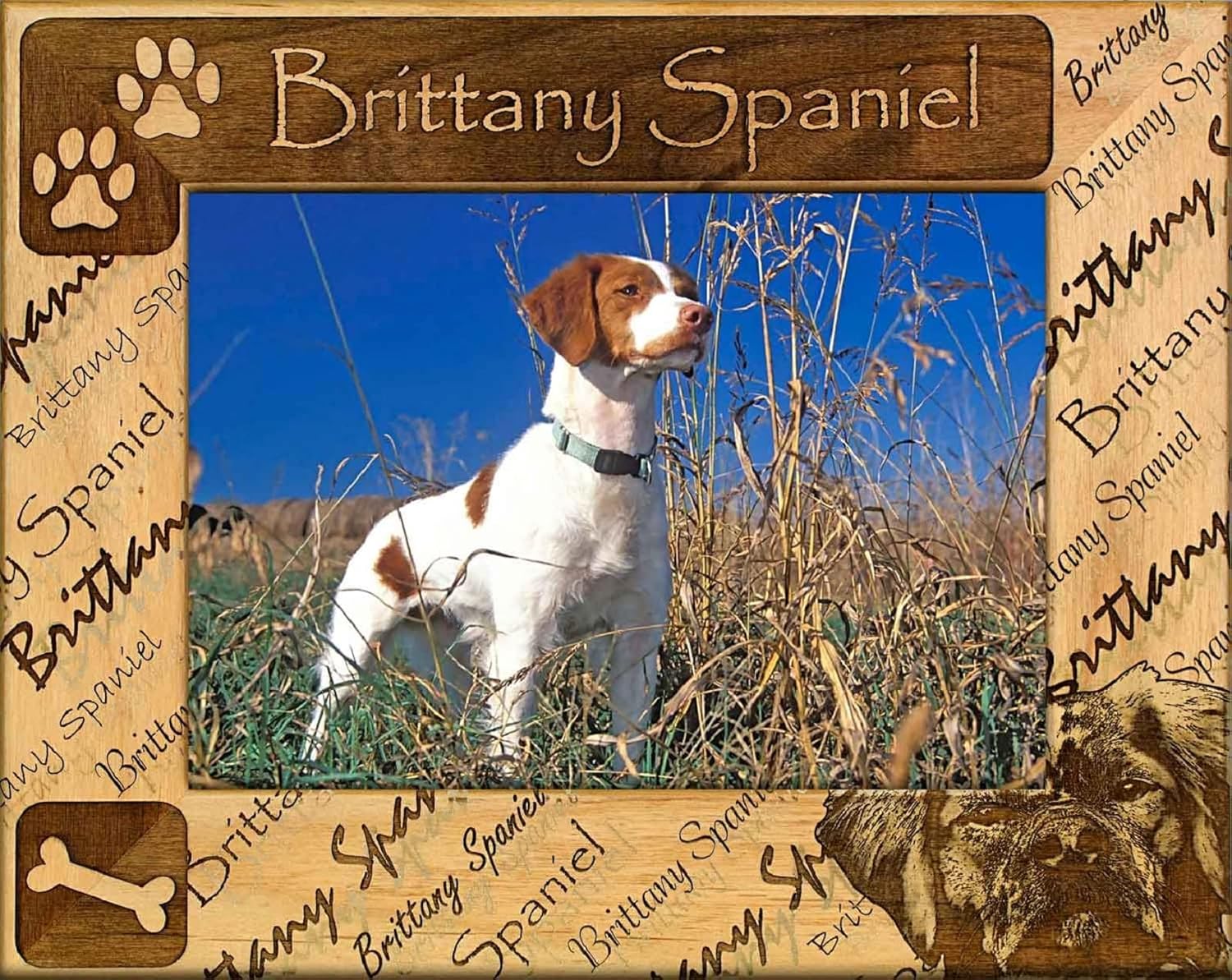SMS Gifts Brittany Spaniel Laser Engraved Wood Picture Frame Landscape (4 x 6)