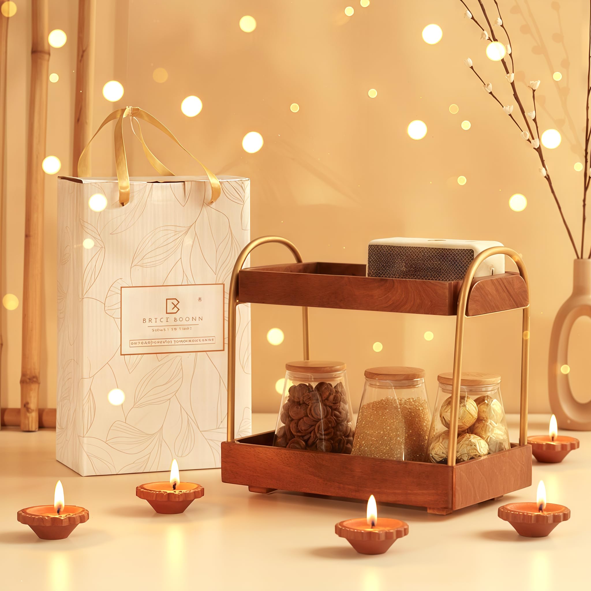 Brick Brown ® Premium CasaDuo wielofunkcyjny organizer do przechowywania kosmetyków, uchwyt ekspozycyjny, komoda łazienkowa, organizer kuchenny z mahoniowym wykończeniem (samodzielny montaż)