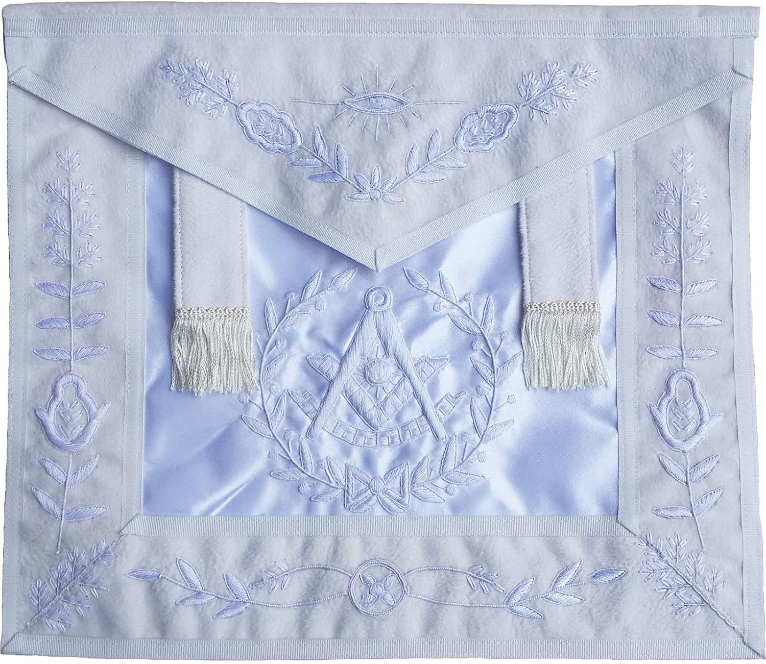 Bricks Masons Past Master Blue Lodge Apron - All White with Side Tabs & Wreath