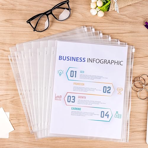 Vista 8 de Antner Paquete de 18 bolsillos transparentes de tamaño carta, 3 anillas, con cremallera, organizador de documentos, impermeable, PVC, 3 agujeros