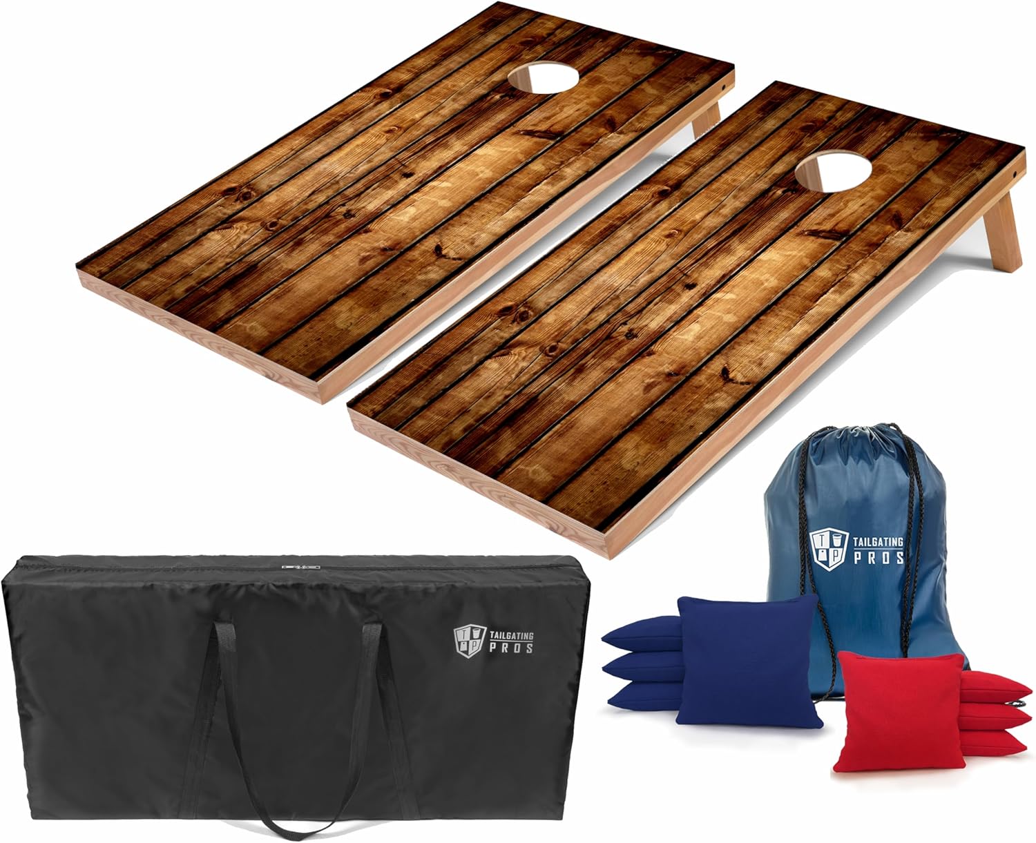 Tailgating Pros Cornhole Boards - 4'x2' Lightweight Regulation Beach Cornhole Game w/Carrying Case & Set of 8 Corn Hole Bean Bags w/Tote