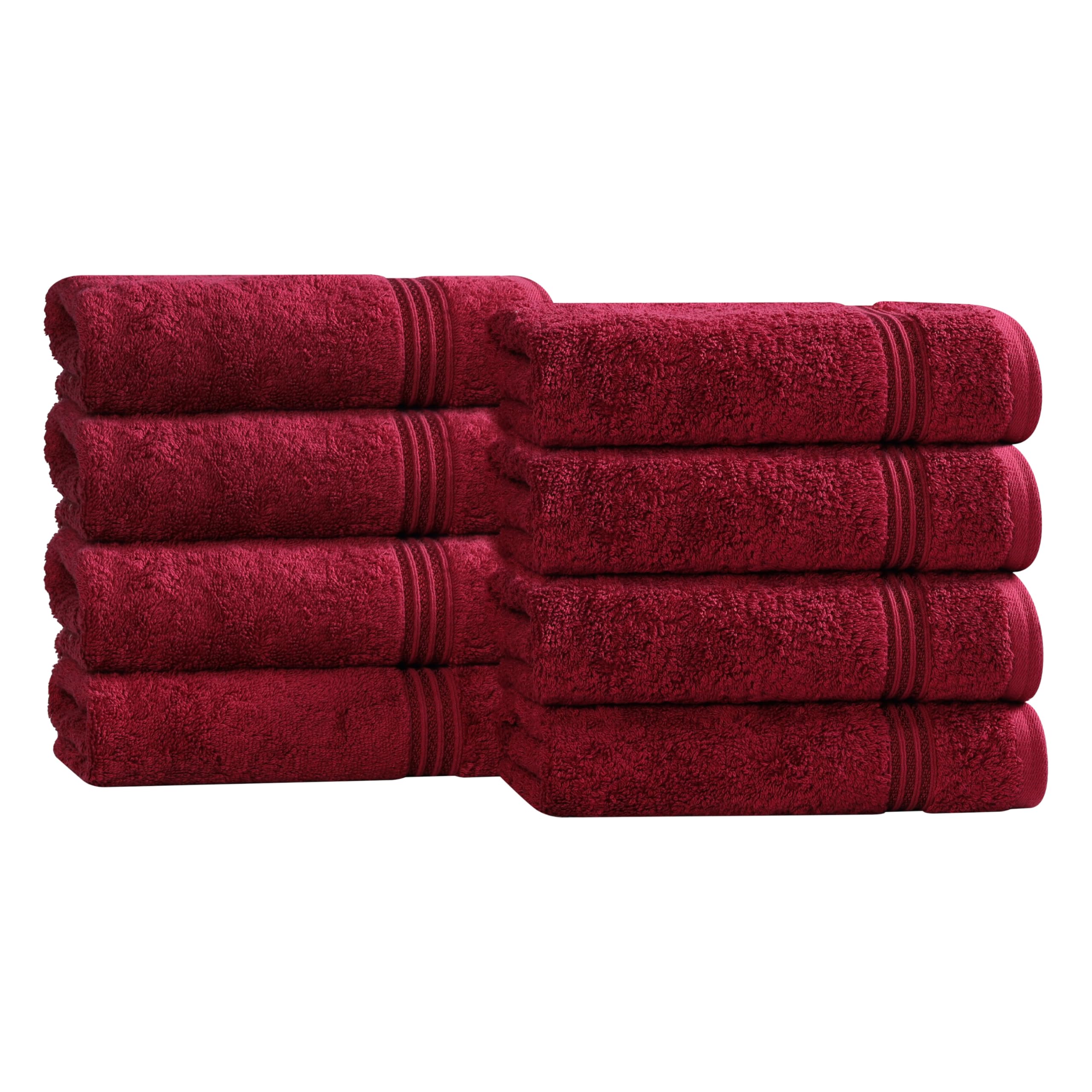 Superior Egyptian Cotton 8-Piece Hand Towel Set, Towel Basics For Quick Dry, Absorbent Small Towels, Facial, Spa, Kitchen, Bathroom Essentials, Apartment, Guest Bath, Soft, Washcloth, Burgundy