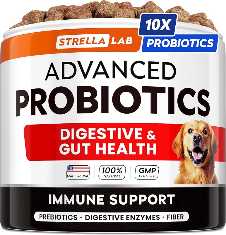 Probióticos Mastigáveis para Cães STRELLALAB com Enzimas e Mamão – 120 unidades