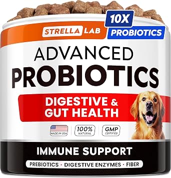 STRELLALAB Advanced Dog Probiotics Chews - 60 Billion CFU per jar