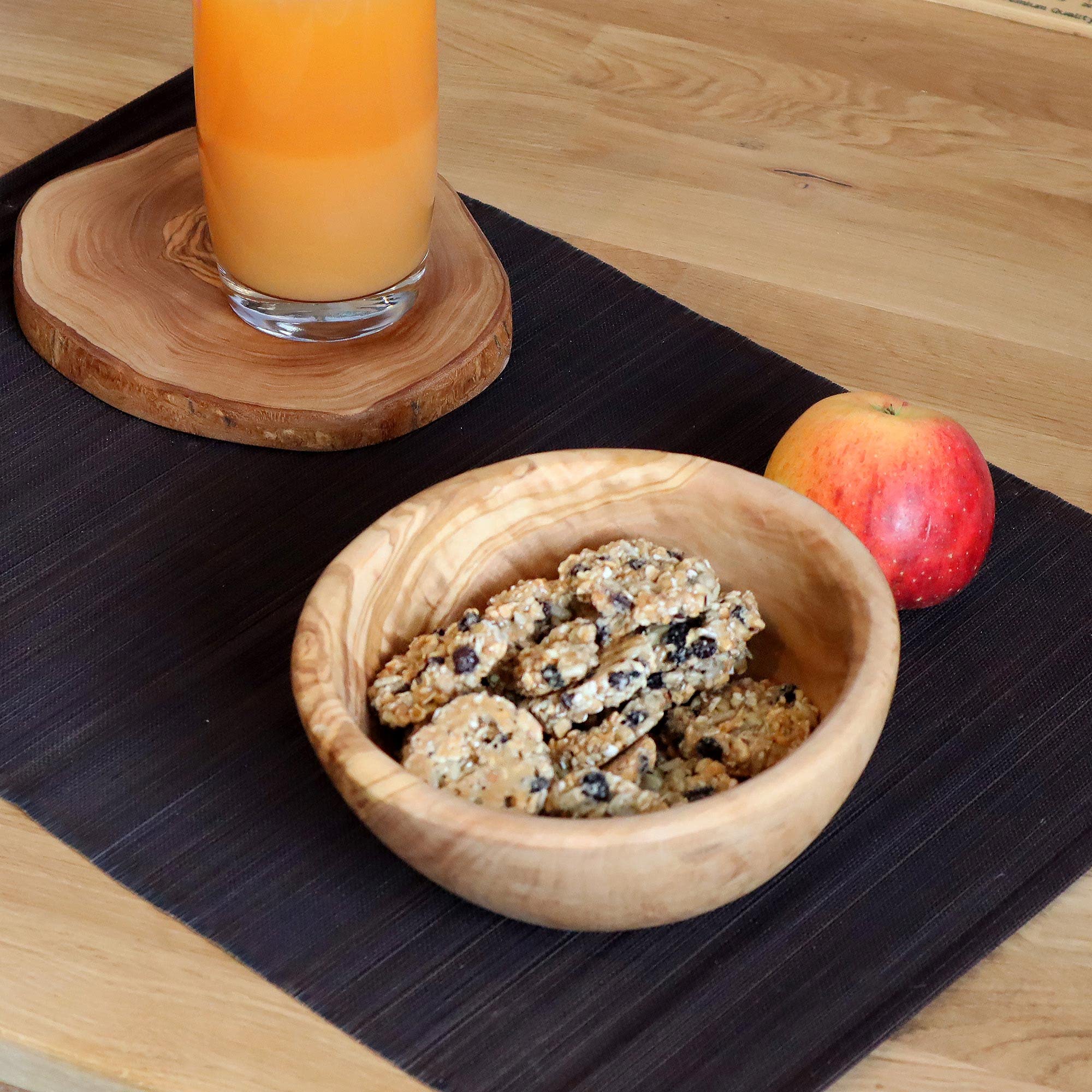 NATUREHOME Juego de 2 cuencos de madera de olivo, 16 cm de diámetro, hechos a mano, para cereales y ensalada