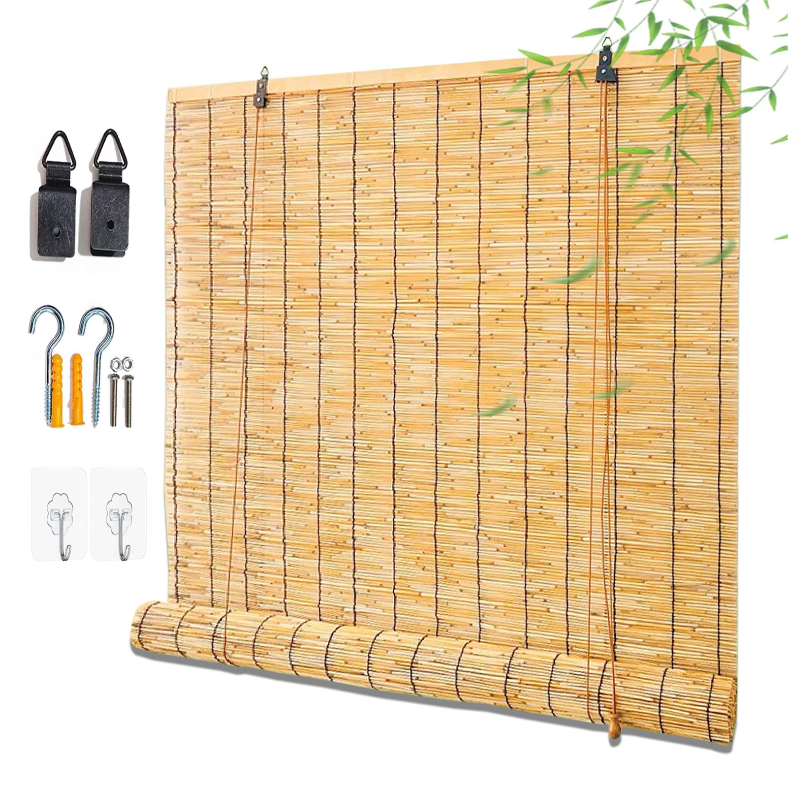 Bamboo Blinds for Outdoor, Natural Curtain Roller Blind 40 80 90 100 120 150 160 170cm Wide Retro Reeds Curtain Bamboo Roller Blinds Bamboo Roll Up Shade Reed Curtains Roman for Garden Balcony