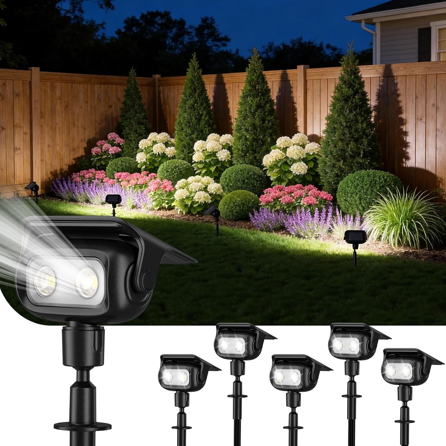 ROSHWEY Solar Spot Lights Outdoor, Waterproof Spotlights with 2 Brightness Mode, Landscape Lighting Solar Lights for Garden, Yard, Pathway (Cool White, 6 Pack)