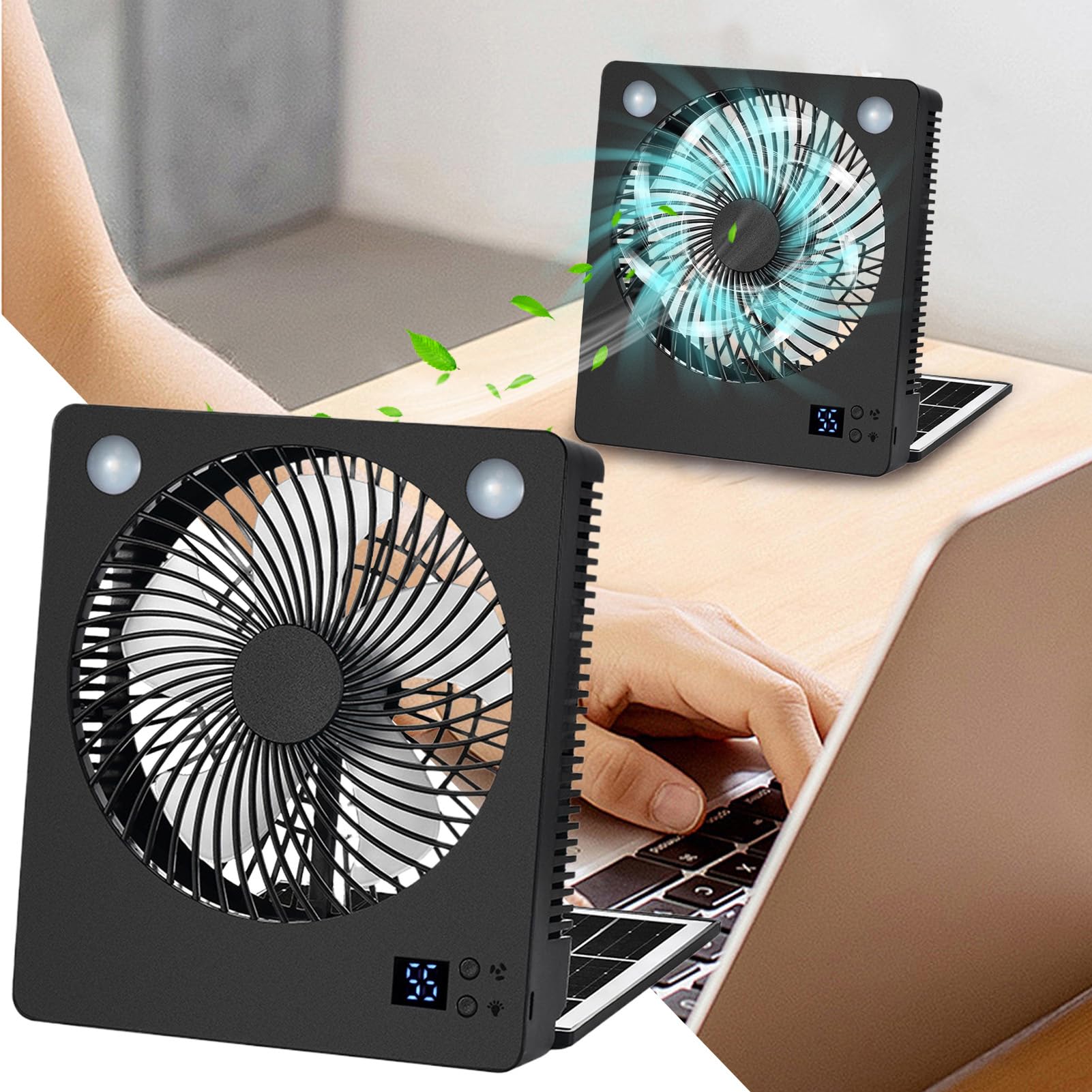 Ventilateur à énergie solaire rechargeable à batterie 3 vitesses LED