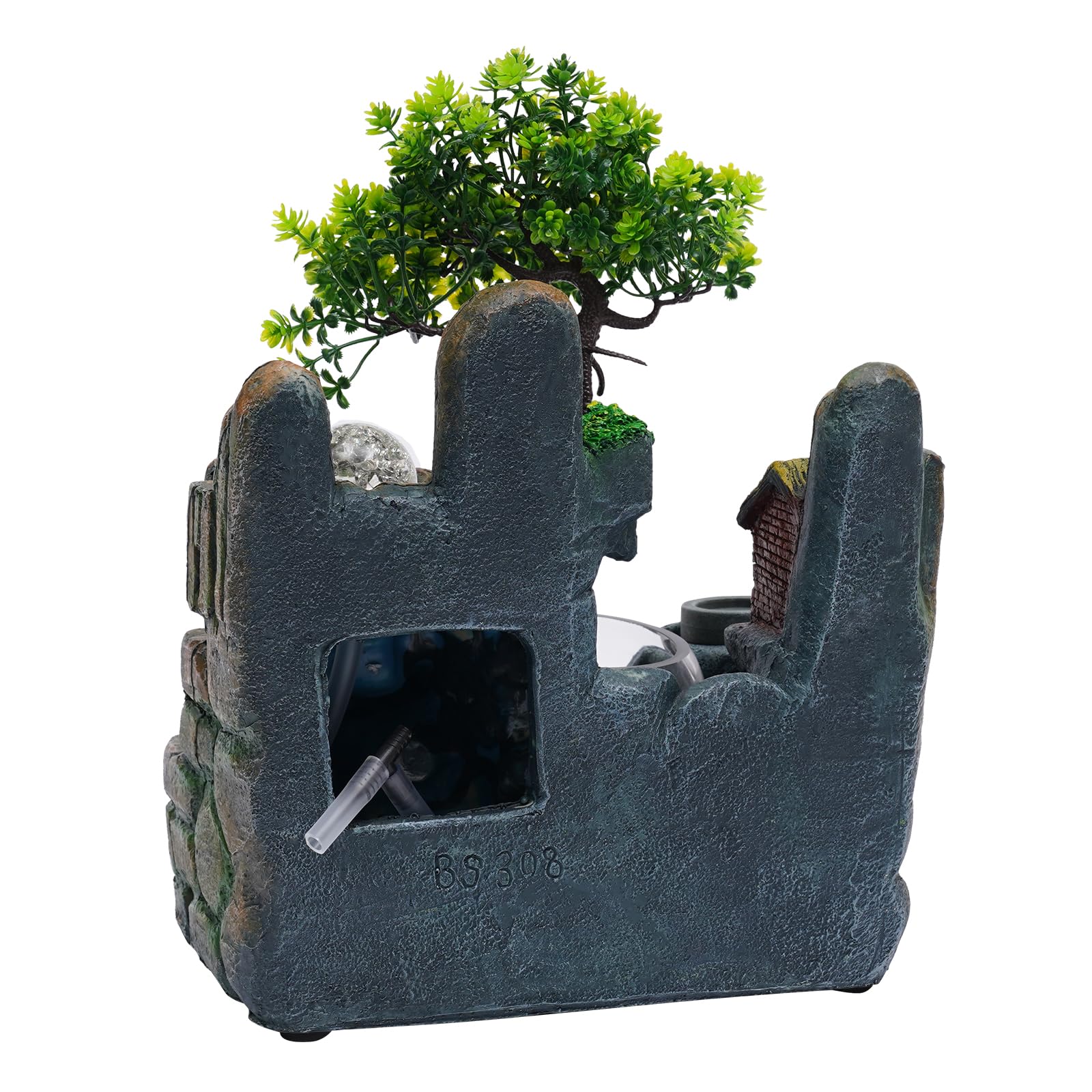 Fontana da interni a LED, con nebulizzatore, pompa dell'acqua, fontana da tavolo da giardino in pietra con piccoli acquari, meditazione interna a cascata per camera da letto, soggiorno, ufficio