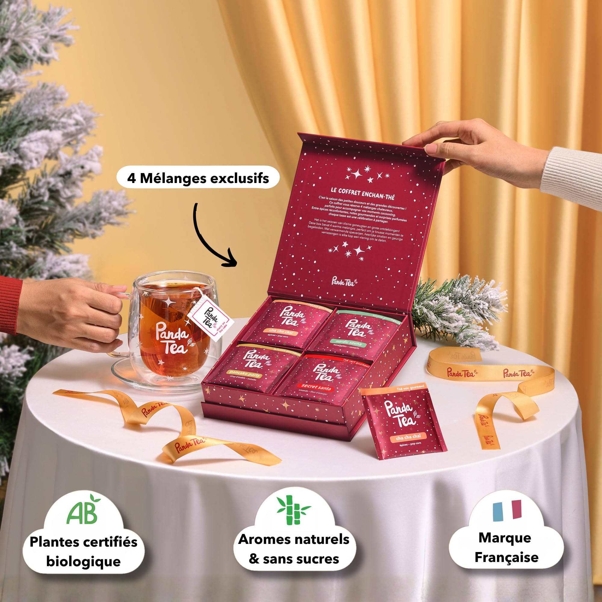 Panda Tea - Coffret Enchan-thé 20 sachets - Coffret Cadeau Thé & Tisane de Bio - Assortiment de Thés et Infusions Gourmands Hiver - Idée Cadeau à Offrir pour