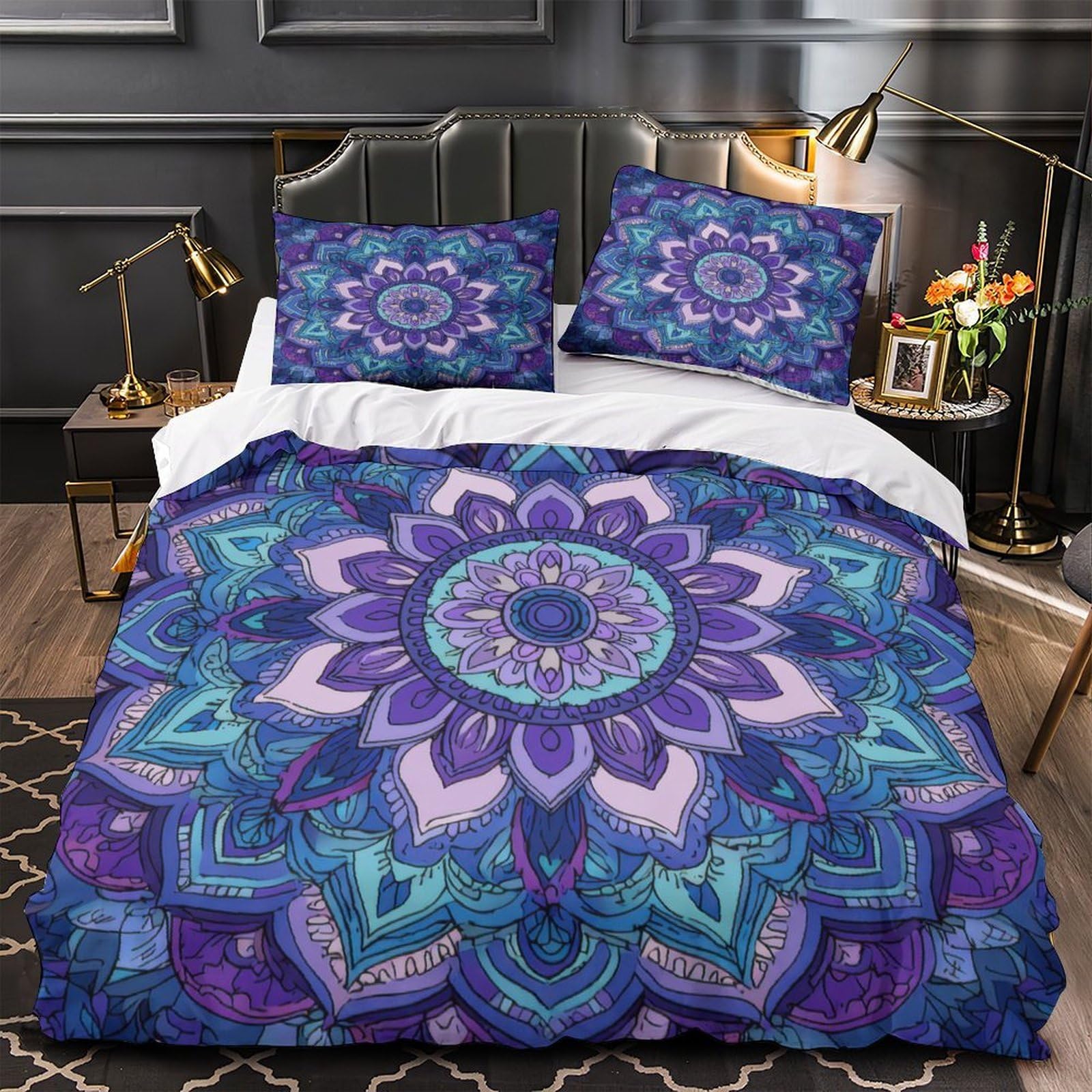 Housse de couette motif mandala anti-acarien pour un sommeil sain sans irritations
