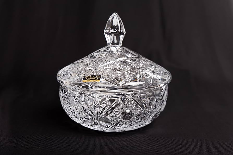 美品]クリスタルガラス 蓋付きボウル カットデザイン Amazon.co.jp