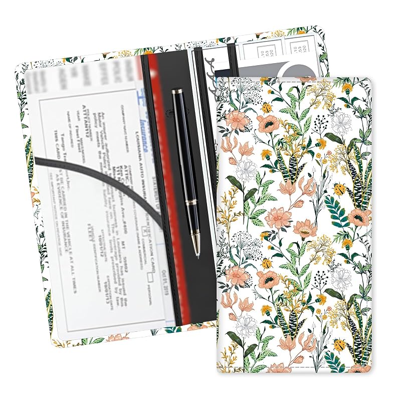 Organizador para Porta-Luvas em Couro para Documentos do Veículo ADUQLZUX Floral