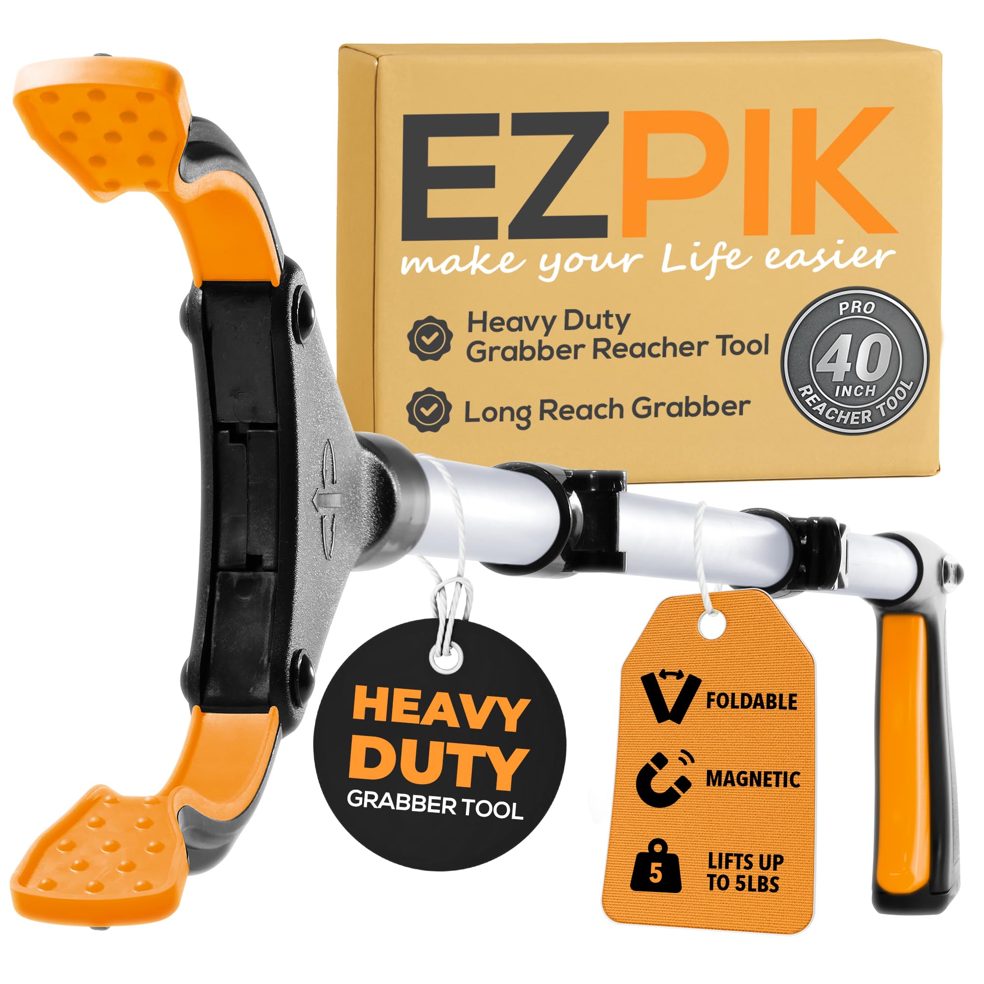 EZPIK Pro 40" Extended Grabber Reacher Tool for Elderly, Trash Hand Grabber Pickup Sticks for Seniors, Telescoping Extension Gripper Claw Pickup Tool, Hand Extension Magnetic Folding Tongs
