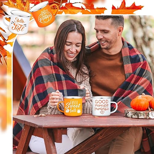 Miniatura 6 de Mumufy 9 tazas de café de Acción de Gracias de 12 onzas, taza de café esmaltada de otoño Thankful Blesed, taza de café para campista al aire libre,