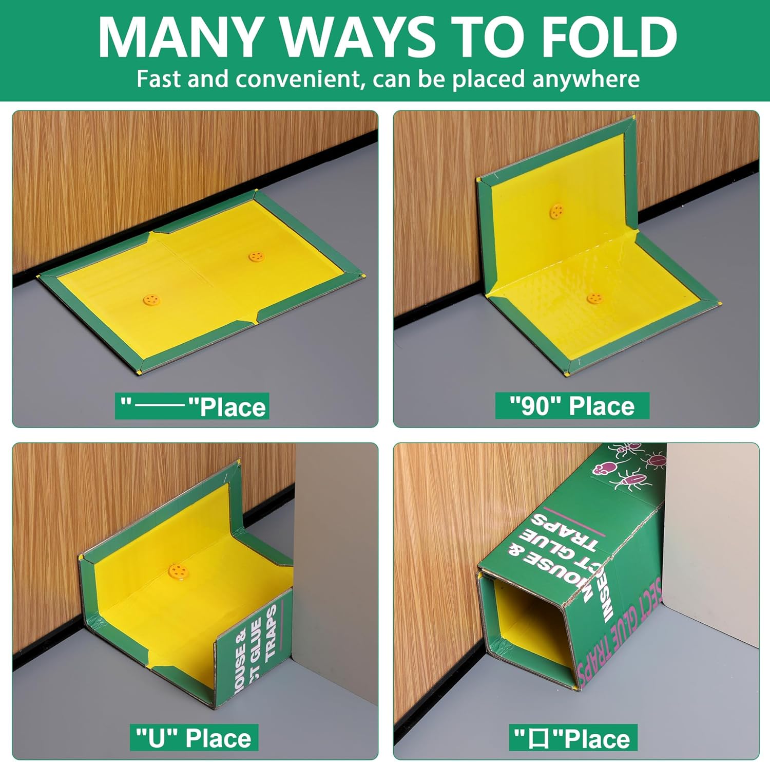 24 Pack Sticky Mouse Traps, Sticky Traps for Rats Mice Rodents Snakes No Touch Indoor Mouse Traps for Home Kitchen Garage Attic Basements, Easy to Set, Green