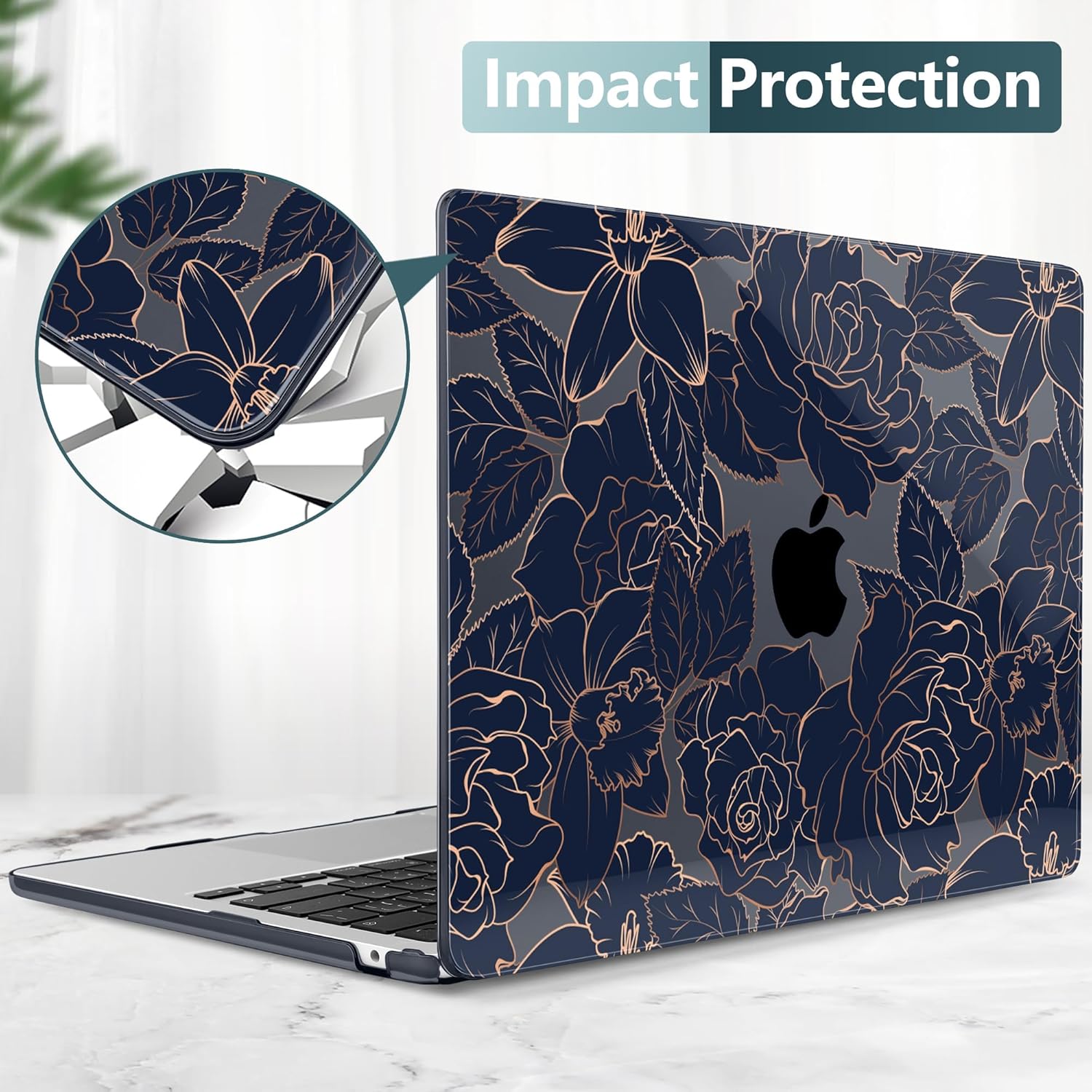 TWOLSKOO for M4 MacBook Air 13.6 inch Case 2025-2022 Release M4 A3240 M3 A3113 M2 A2681, Plastic Hard Shell & Screen Protector & Keyboard Cover & Trackpad Film, Elegant Roses - Image 6
