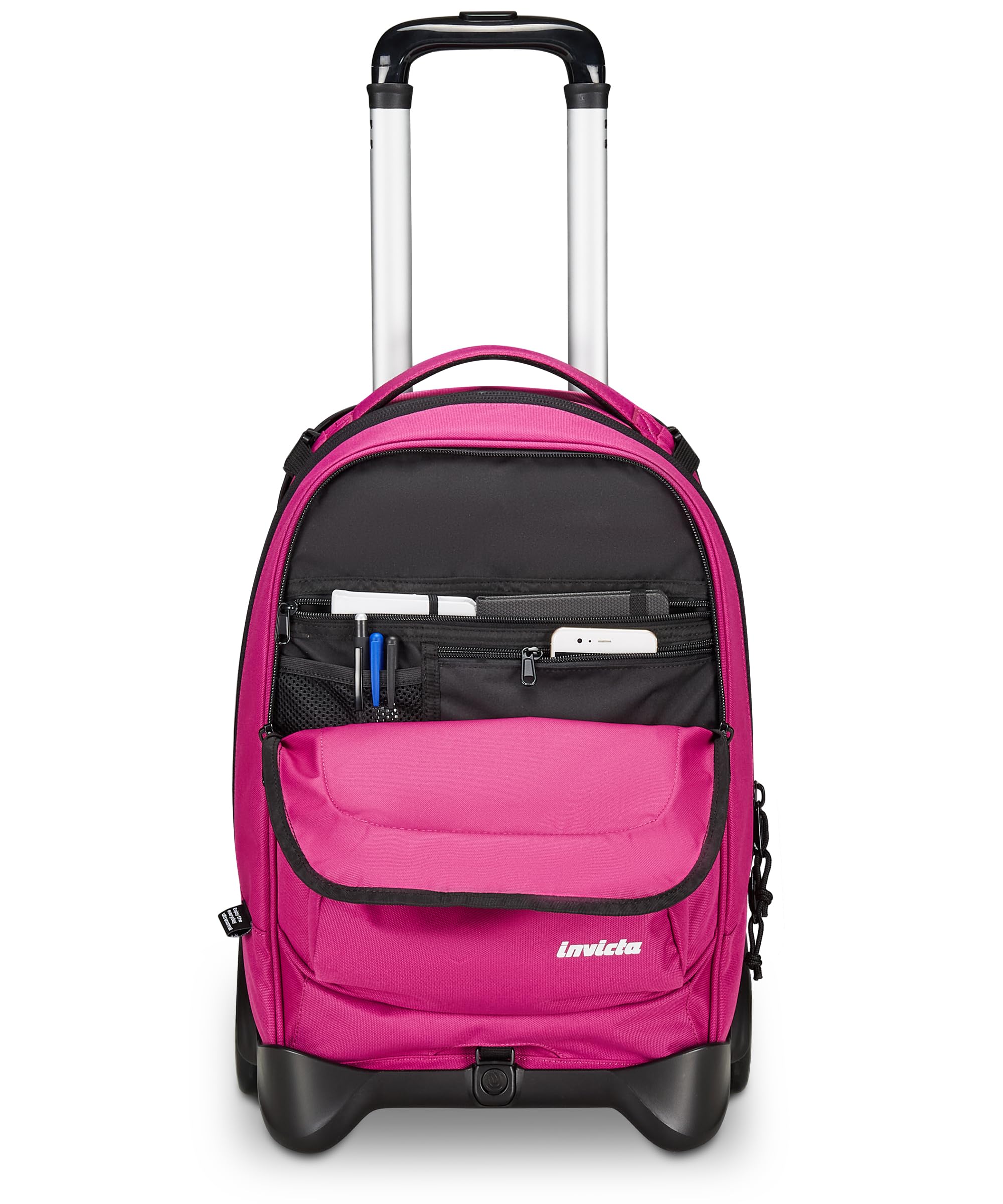 Invicta Trolley Scuola Plug Plain, Fucsia, Multi Uso, Zaino Doppio Scomparto Con Carrello Sganciabile, Tasca PC, Tasca Borraccia e Tasca Con Organizer, Trolley Medie Superiori Viaggio, Ragazza