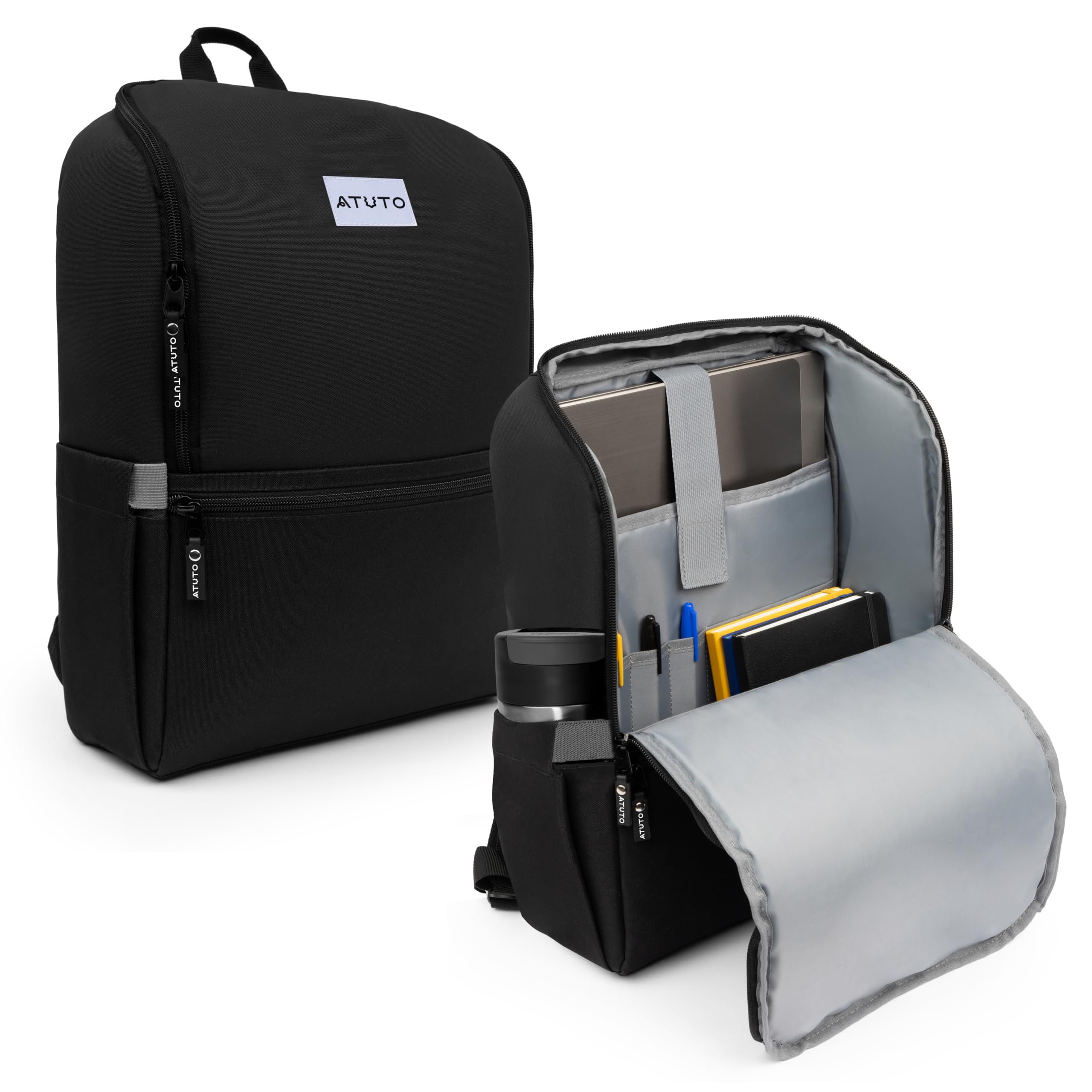 ATUTO Professional Black Laptop Backpack for Men 17 inch Compartment - Back Airflow & Fully Padded - Work & Travel Backpack for Men with Luggage Strap