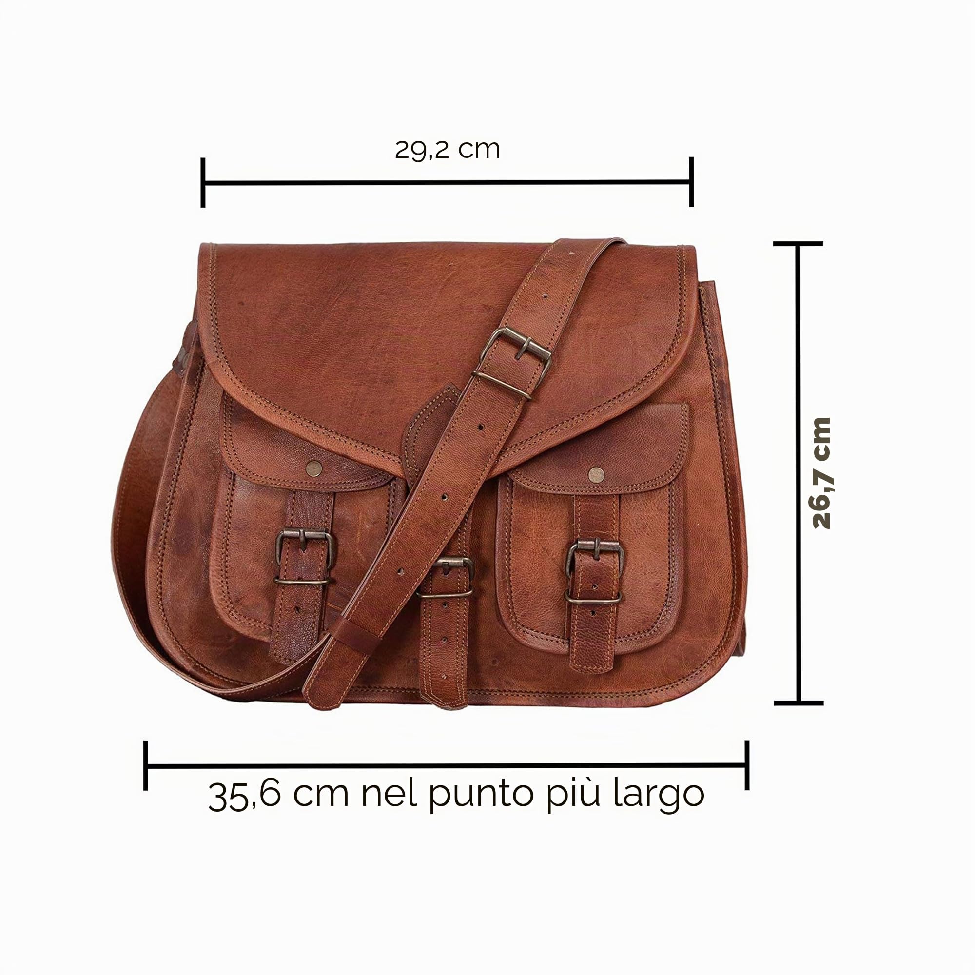 KPL - Borsa da donna, a tracolla, modello postina, da viaggio, in vera pelle, 35,5 cm, Marrone chiaro., L, Tote