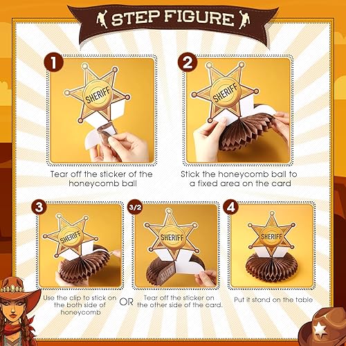 Miniatura 7 de Fainne 12 piezas de decoraciones de fiesta de vaquero occidental para mesas de panal del salvaje oeste para decoraciones de fiesta de vaquero del