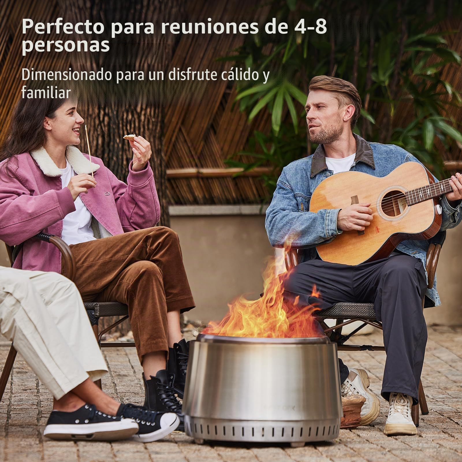EAST OAK Brasero Exterior Jardin 53cm sin Humos, Brasero Acero Inox 304, Estufa de Leña y Pellets, Chimenea Portátil para Terraza, Camping, Cenicero Extraíble, Lareira Exterior con Bolsa de Transporte