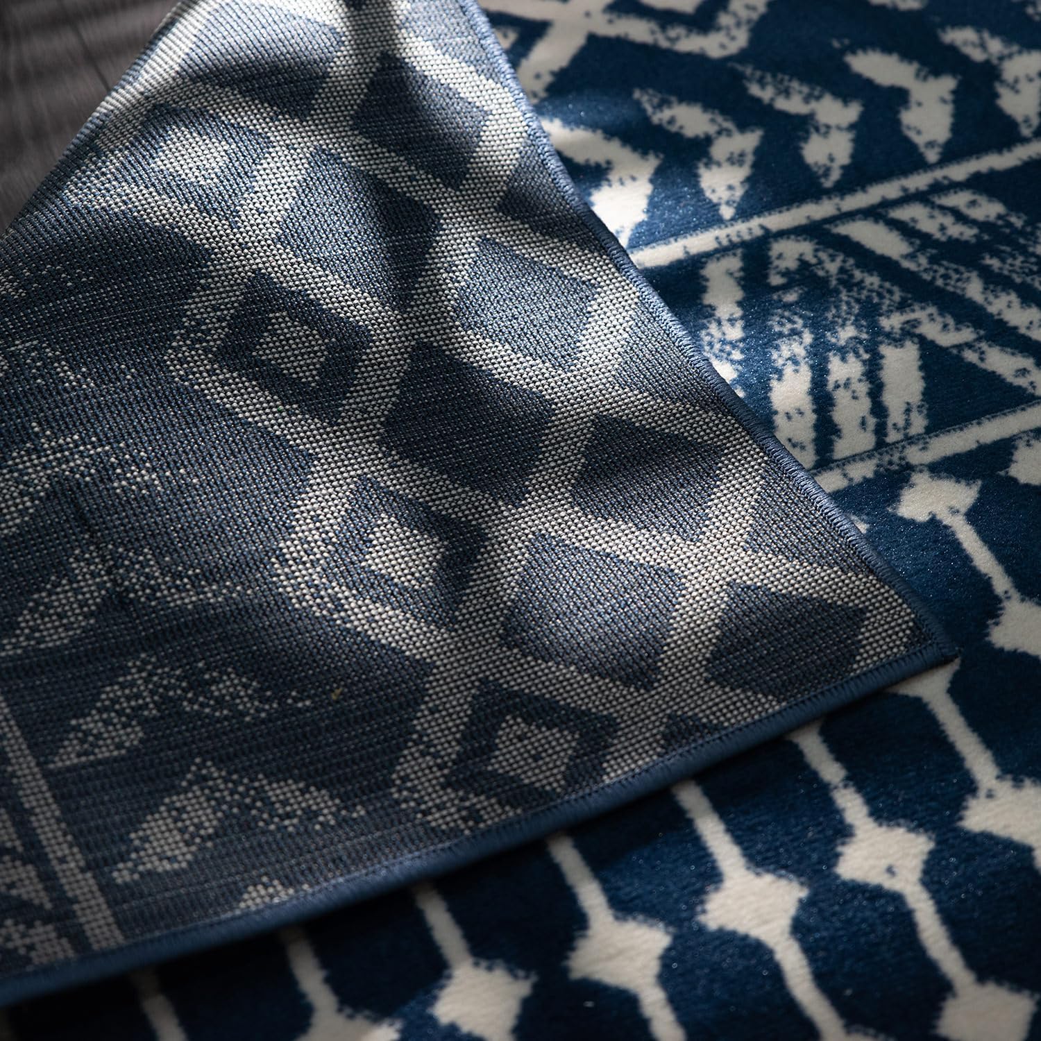 CAMILSON Boho Moroccan Navy Blue Rug Geometric Diamond 6x9 Area Rugs for Living Room Bedroom Kitchen Modern Bohemian Soft Stain Resistant Non-Shedding Indoor Carpet (6 x 9 Navy and Cream)