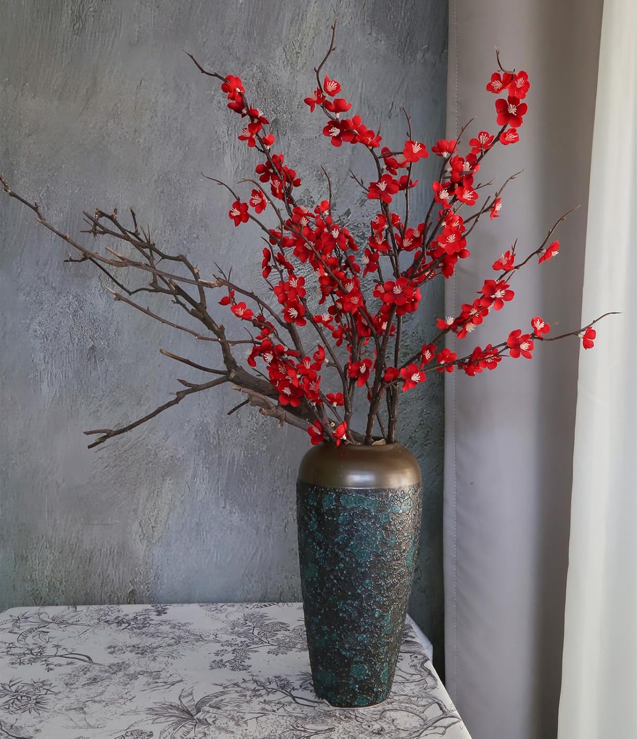 38'' Cherry Blossom Branches 4PCS Red Fake Cherry Blossom Branches with Long Stems Faux Silk Flowers for Vase Spring Wedding Office Party Table Decor Centerpieces (Red)
