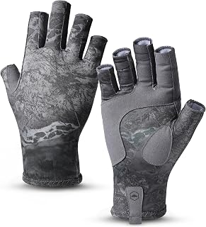 ToughOutdoors Fingerless Fishing Gloves UPF 50+ Sun Protection - Lightweight Breathable for Kayaking Paddling Sailing - Black S/M