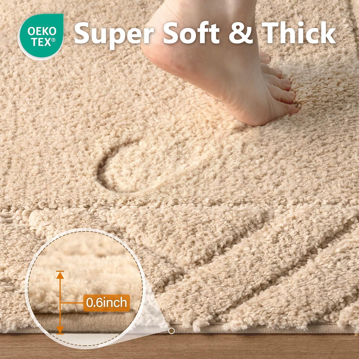 48x17 Long Bathroom Runner Rugs Beige, Non Slip Washable Bath Rugs | Absorbent Quick Dry Washable Bath Mat for Bathroom Floor, Soft Shower Rug Kitchen Rugs with Anti-Slip Backing, Home Decor