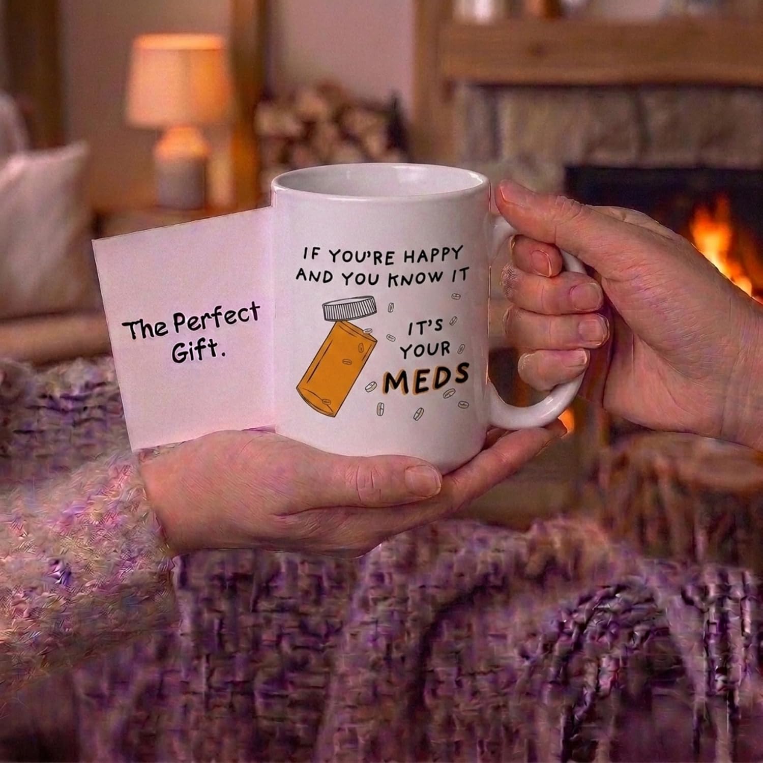 Artisan Owl “If You're Happy and You Know It It's Your Meds” Mug – Sarcastic Ceramic Tea & Coffee Gag Present for Coworkers and Friends image 5