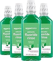 Amazon Basics Alcohol-Free Anticavity Fluoride Mouthwash, Mint, 18oz Pack of 4 - Gentle Daily Oral Care