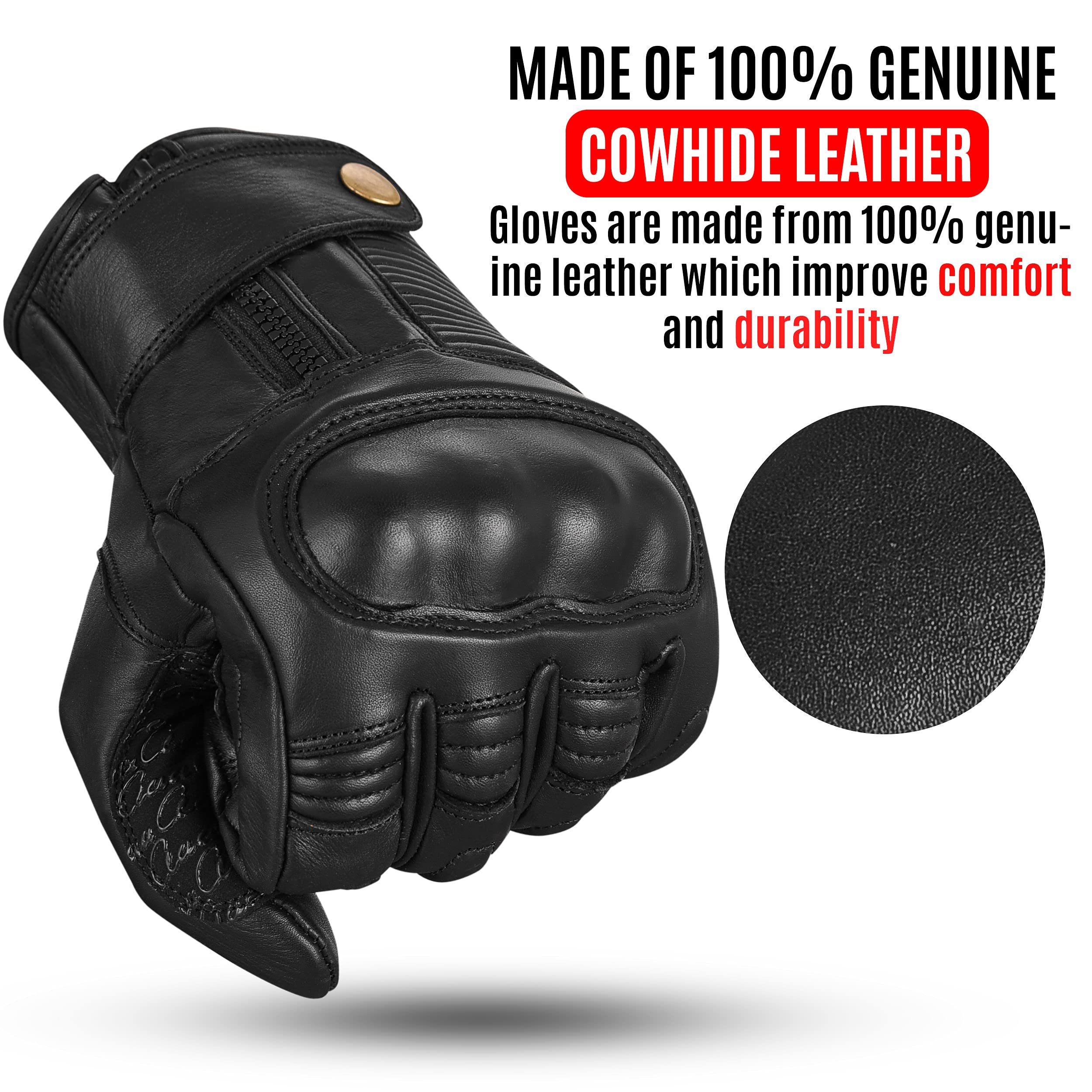 Guanti da moto uomo in pelle con funzione touch screen – Protezioni guanti da moto uomo e donna per l'estate – Guanti da moto resistenti all'acqua con cuscinetti antiscivolo
