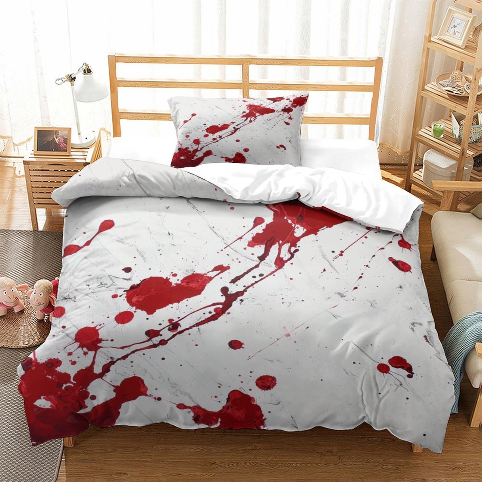 P1S9U7W5Y Realistic Bloodstain 3D Printed Duvet Cover Set 3pcs Microfiber Creative Blood Splash Bedding Set Single（135x200cm）